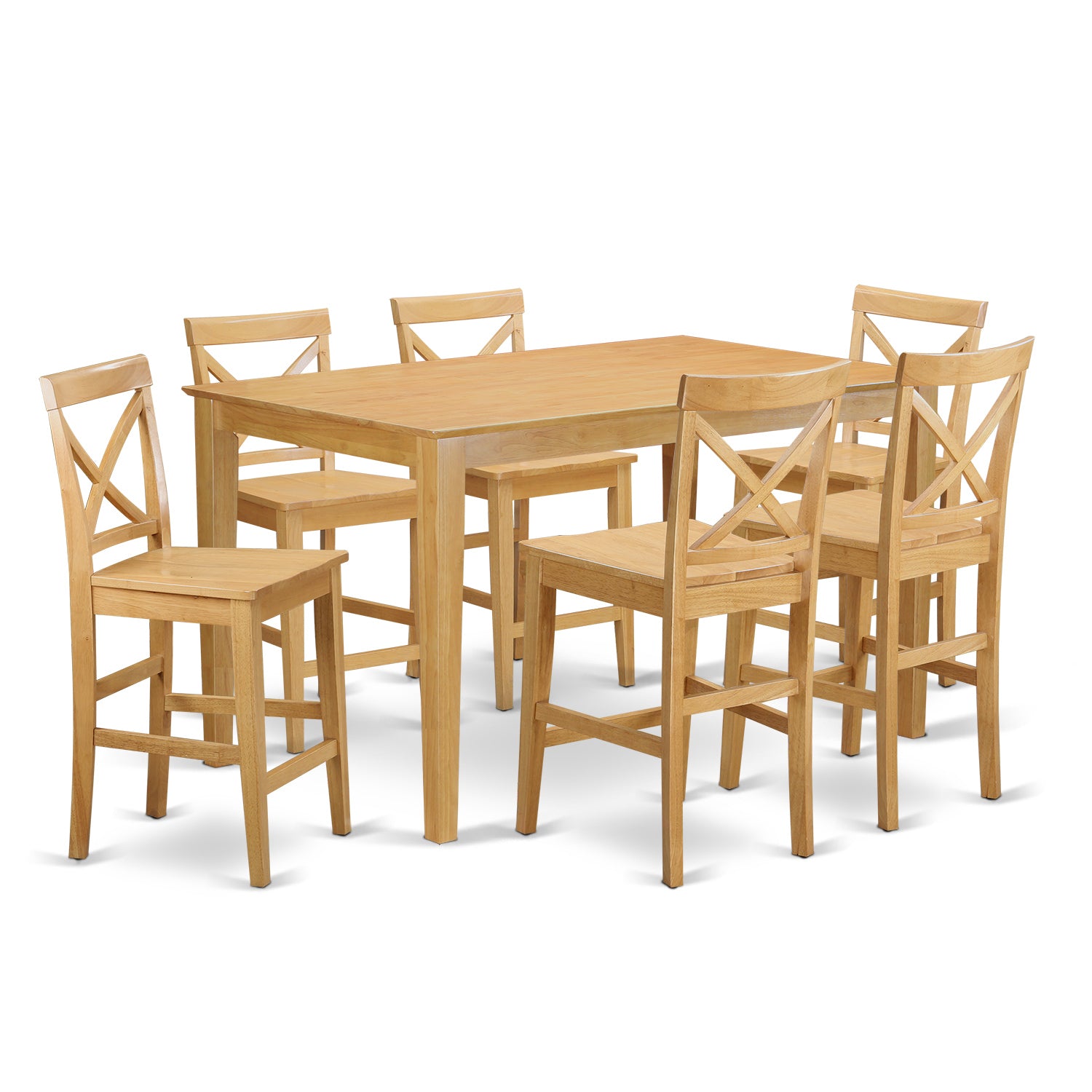 CAPB7H-OAK-W 7 PC counter height Table and chair set - high top Table and 6 dinette Chairs.