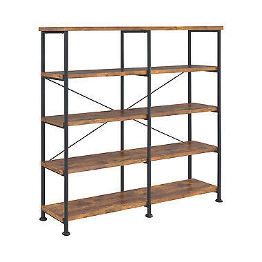 Analiese Wood And Metal Industrial 4-Shelf Open Bookcase Antique Nutmeg