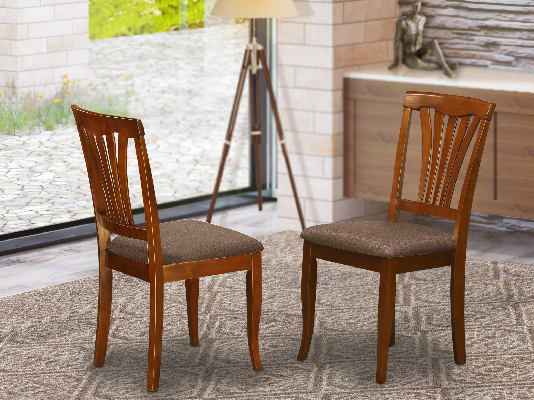 AVC-SBR-C Avon Chair for dining room with Microfiber Upholstered Seat - Saddle Brow Finish