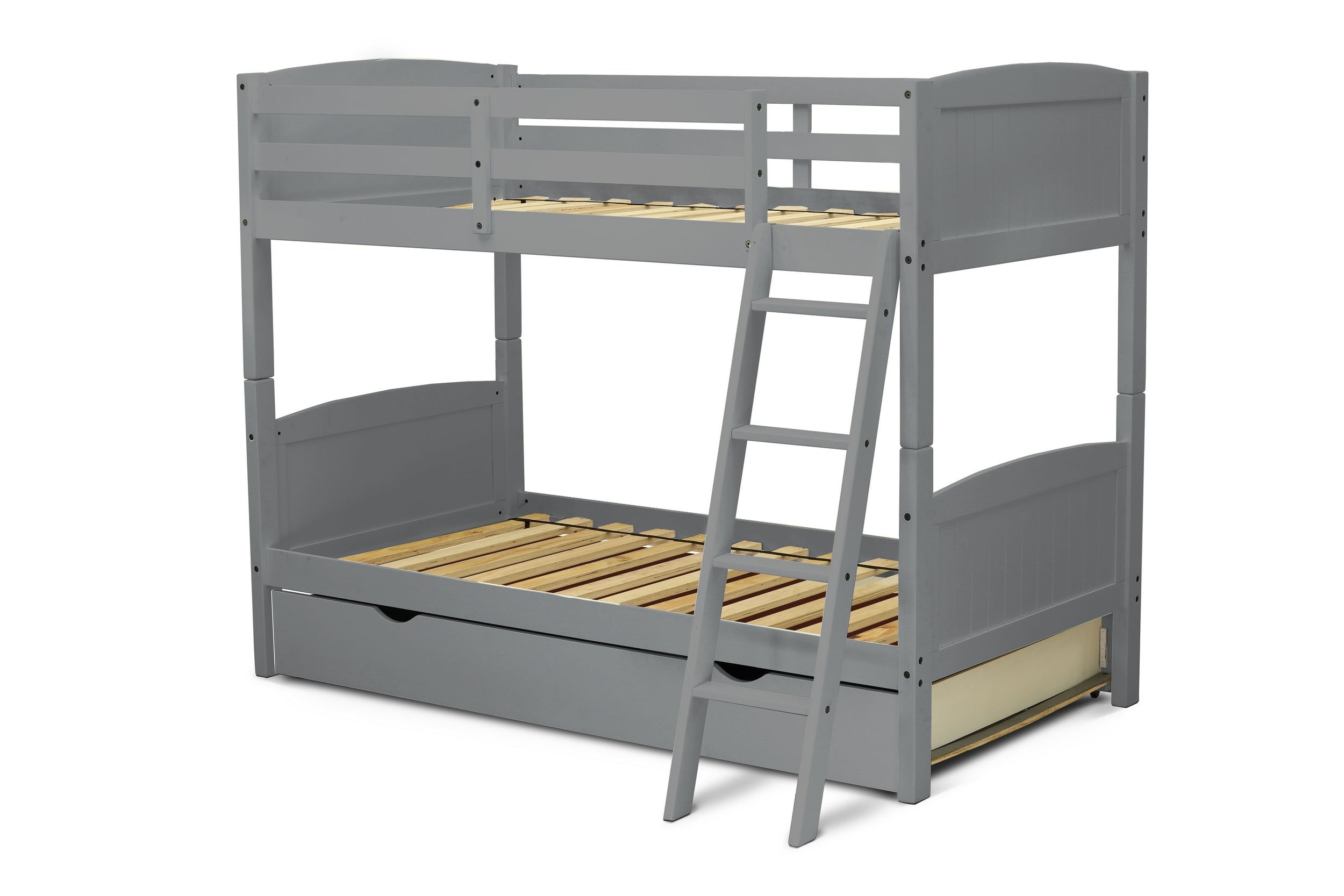 East West Furniture Albury Twin Bunk Bed in Gray Finish with Convertible Trundle & Drawer