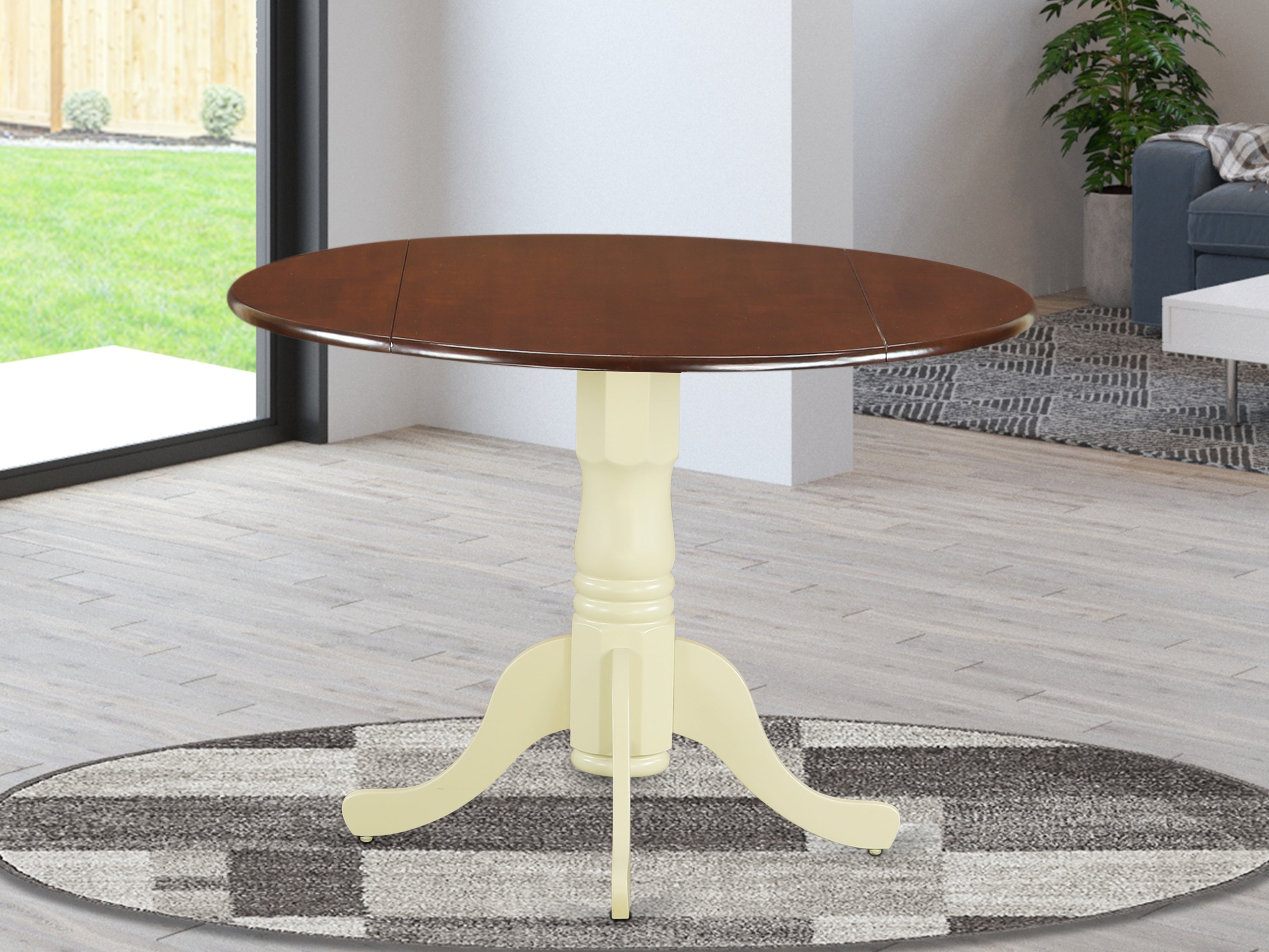 DLT-MMK-TP Dublin Round Table with two 9" Drop Leaves in Mahogany and Buttermilk Finish