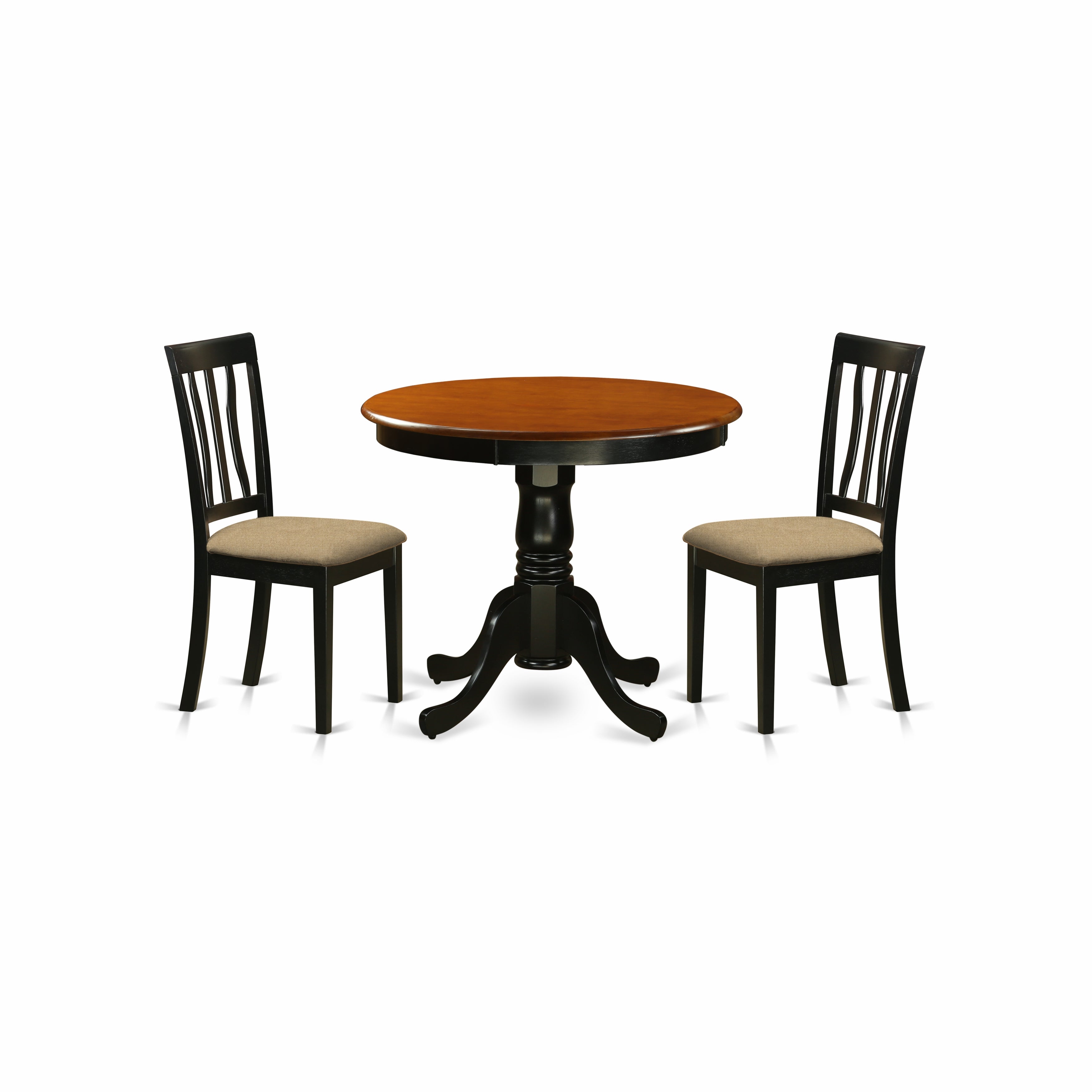 ANTI3-BLK-C 3 PC Kitchen Table set-round Kitchen Table plus 2 Dining Chairs