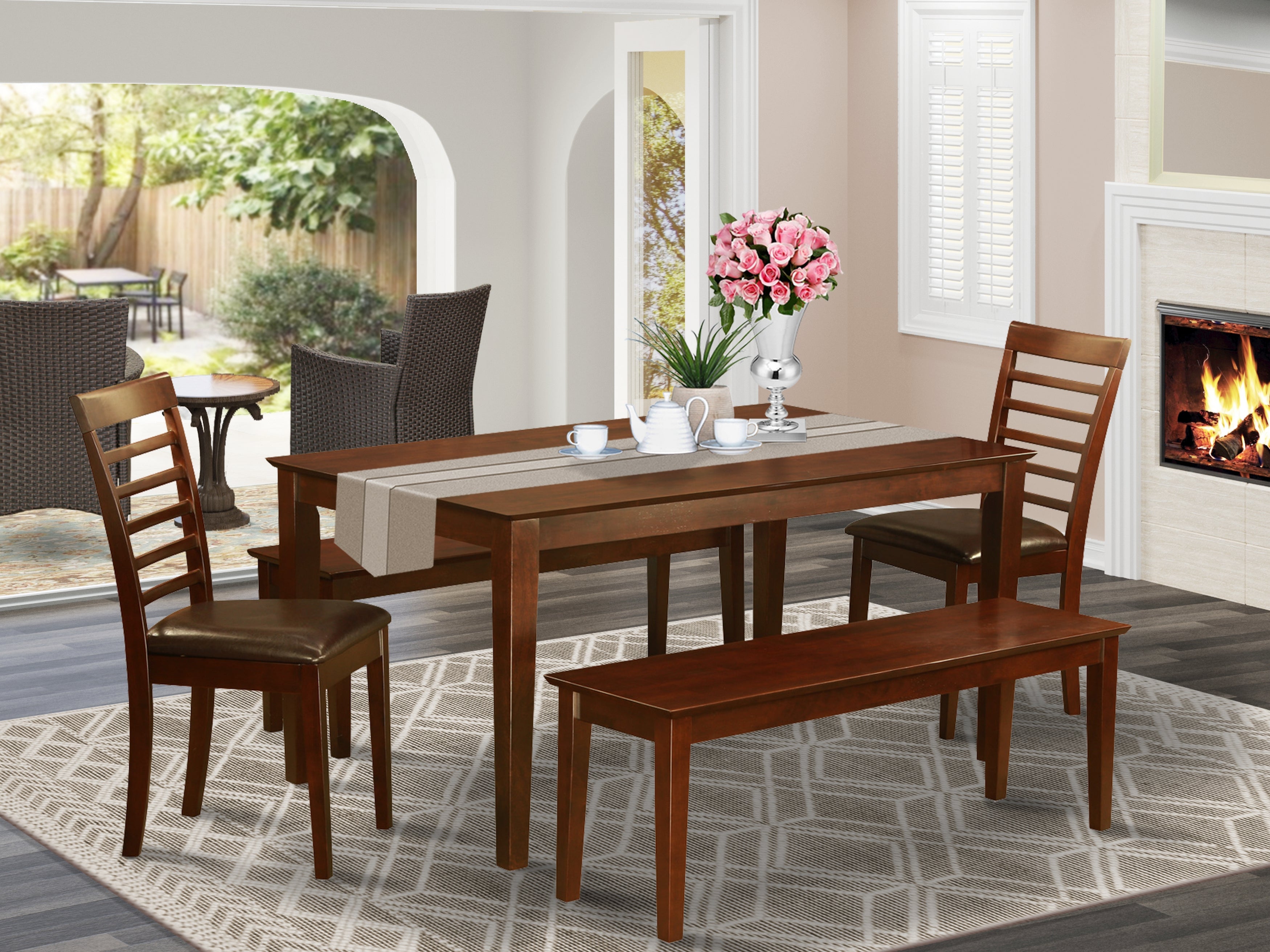 CAML5C-MAH-LC 5 PC Dining room set-Dining Table and 2 Chairs and 2 Benches