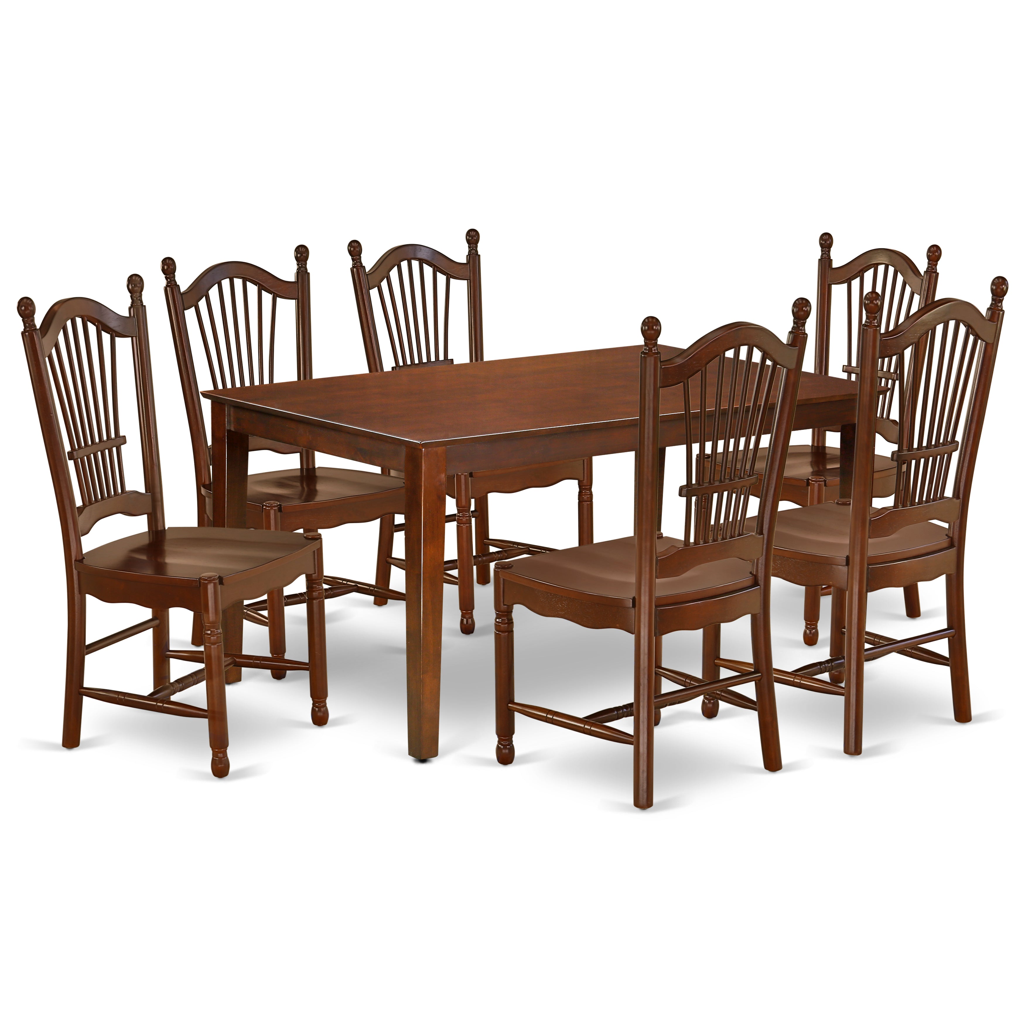 CADO7-MAH-W 7Pc Rectangle 60" Kitchen Table And 6 Wood Seat Dining Chairs