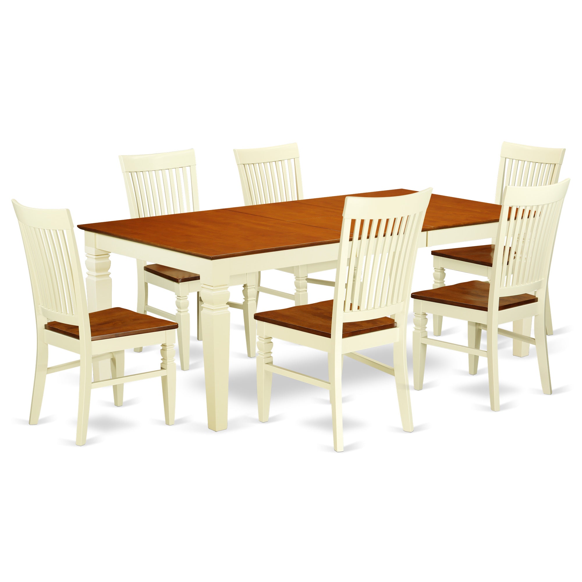 LGWE7-BMK-W 7 Pc Kitchen table set with a Dining Table and 6 Wood Seat Dining Chairs in Buttermilk and cherry