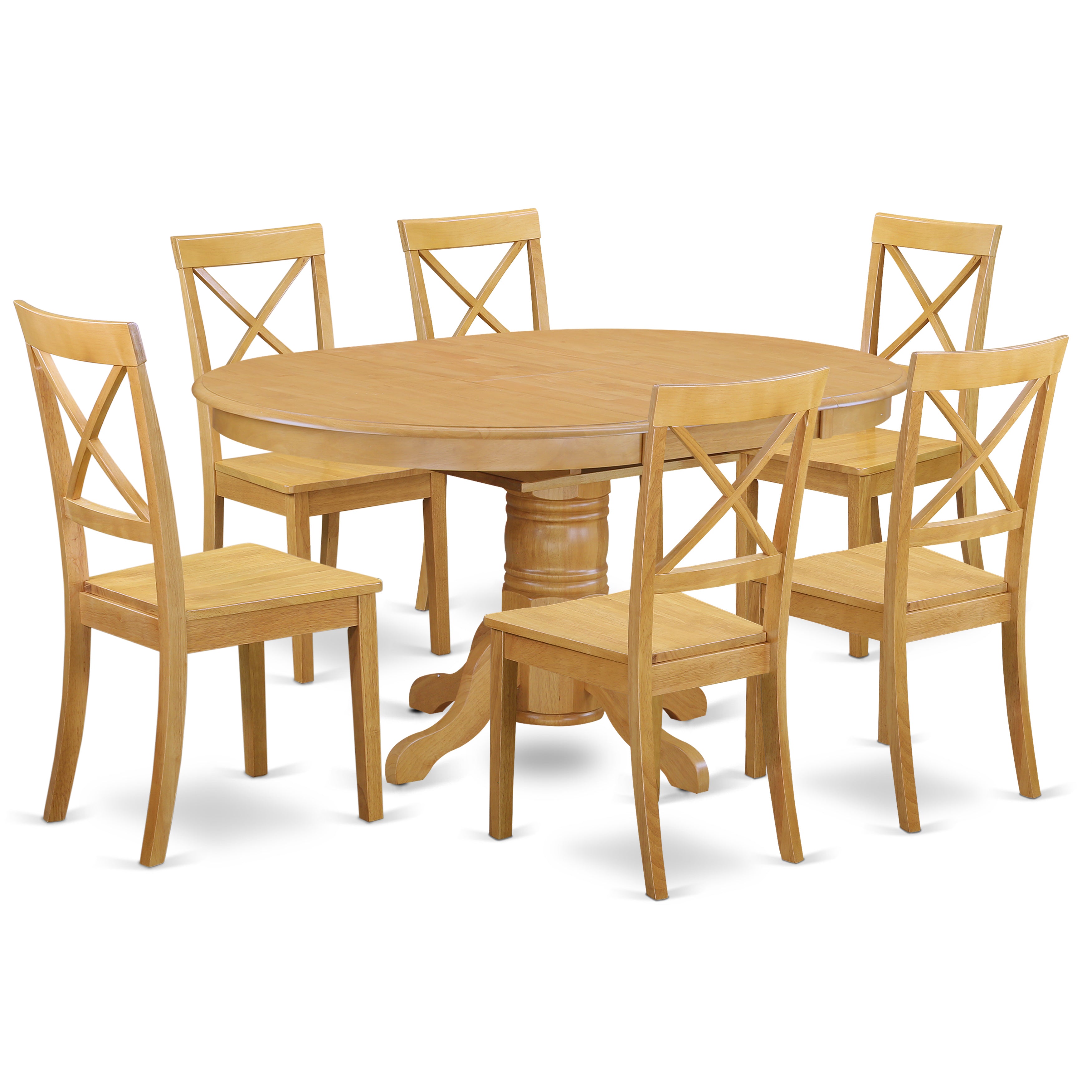 AVBO7-OAK-W 7 Pc Kitchen table set with a Dining Table and Six Wood Seat Chairs in Oak