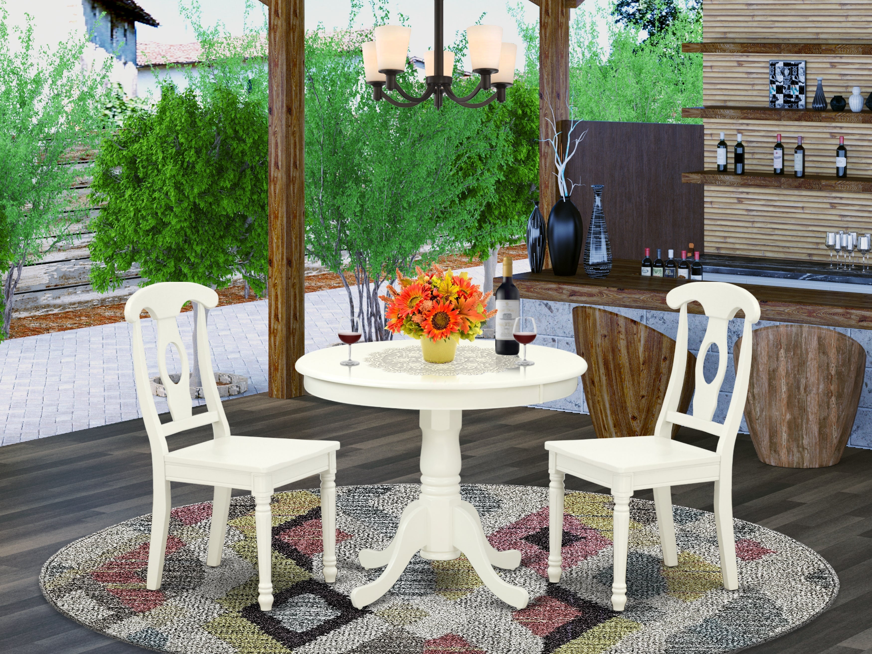 ANKE3-LWH-W 3PC Round 36 inch Table and 2 Panel Back Chairs