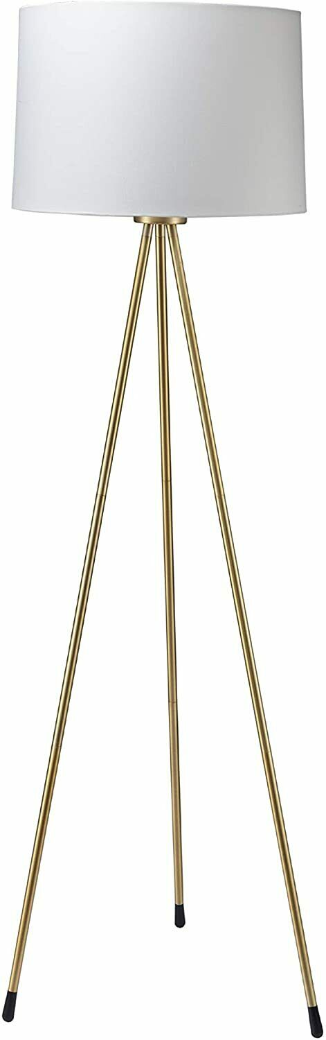 Tripod Base Floor Lamp with Matted Gold Finish, Drum Shade - 3-Way Twist Switch