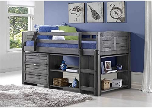 Donco Kids Louver Modular Low Loft Bed Combo B, Twin, Antique Grey