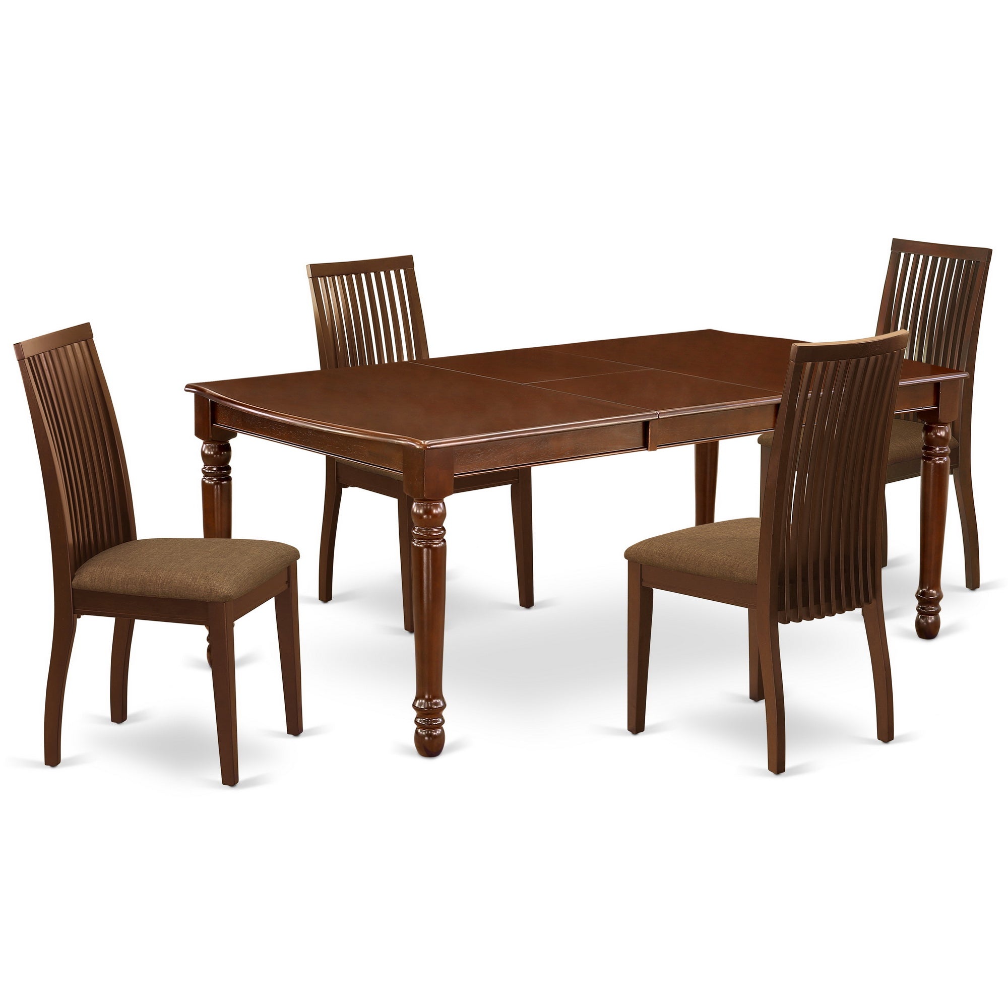 DOIP5-MAH-C 5Pc Dining Set Includes a Rectangle Dinette Table with Butterfly Leaf and Four Microfiber Seat Dining Chairs, Mahogany Finish