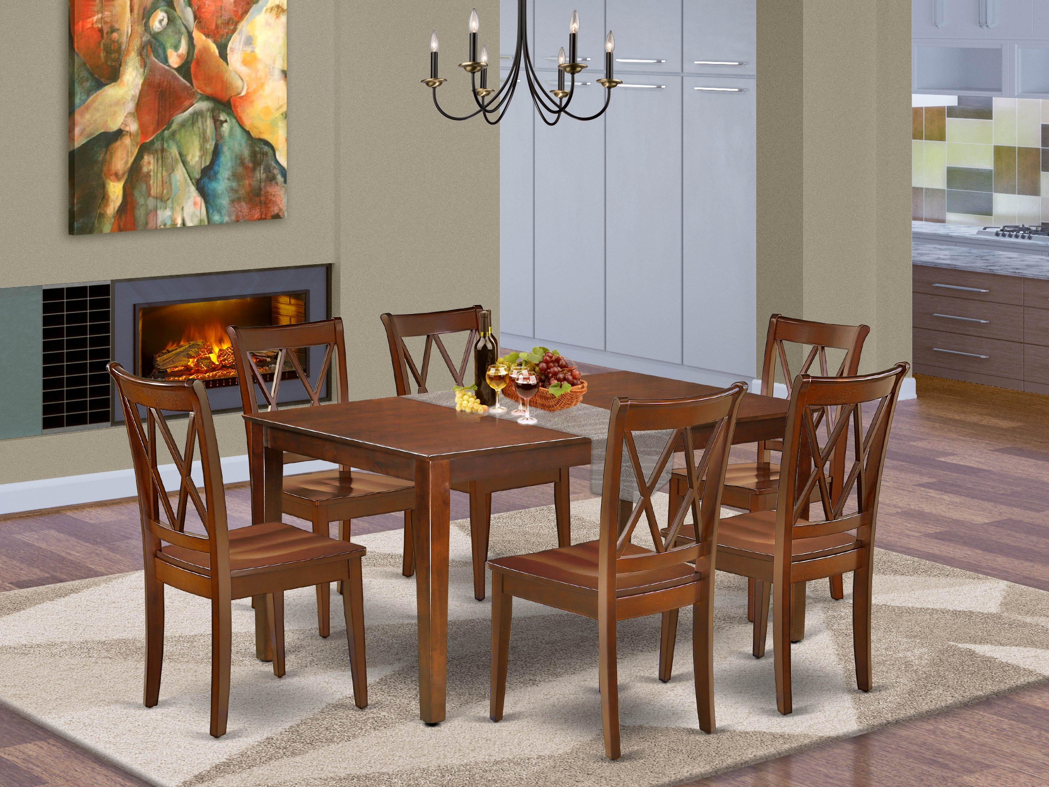 CACL7-MAH-W 7PC Rectangular 60 inch Table and 6 Double X back Chairs