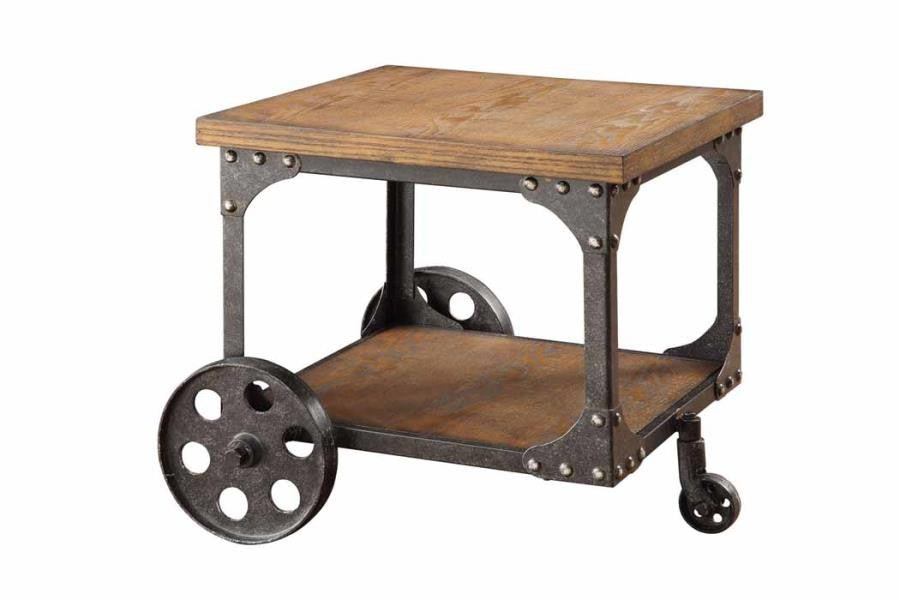 Coaster Square Mobile End Table with Casters Rustic Brown