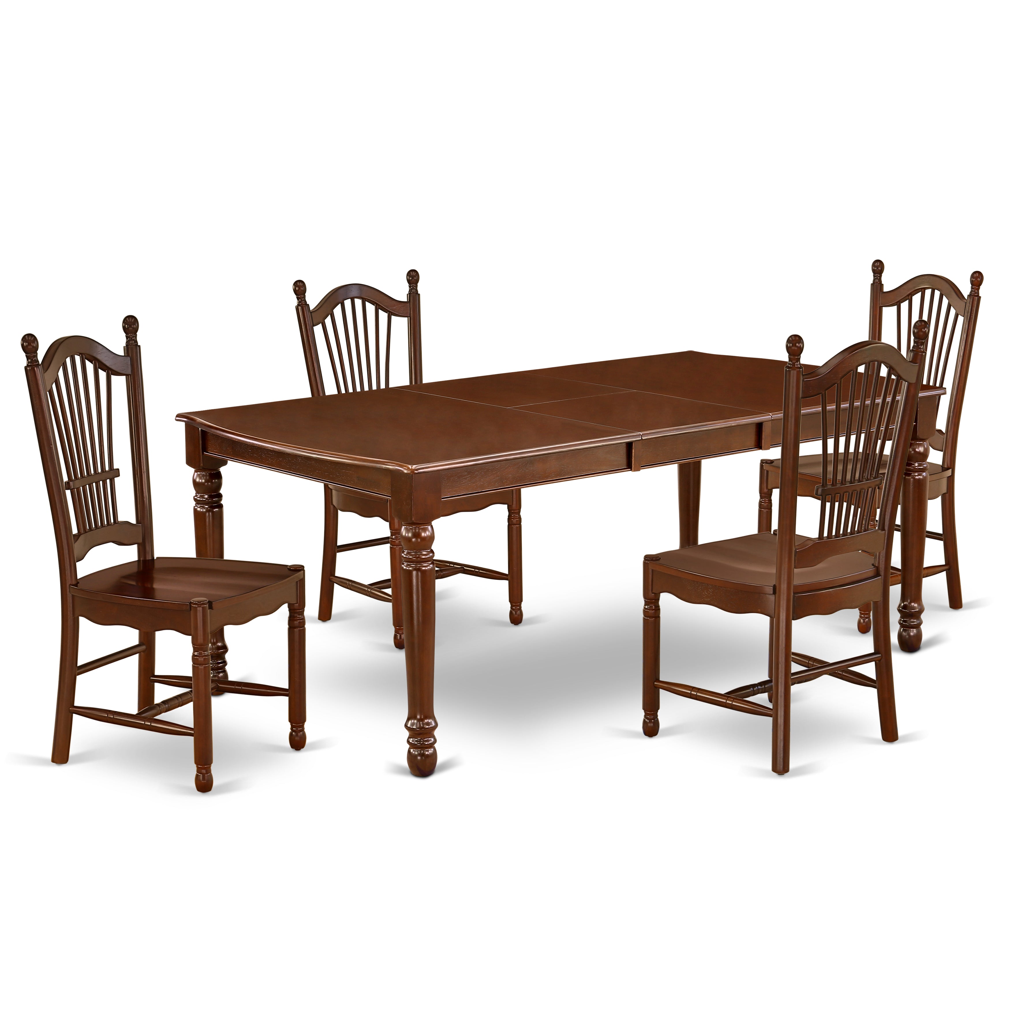 DODO5-MAH-W 5Pc Rectangular 60/78 Inch Dining Room Table With 18 In Butterfly Leaf And Four Wood Seat Chairs