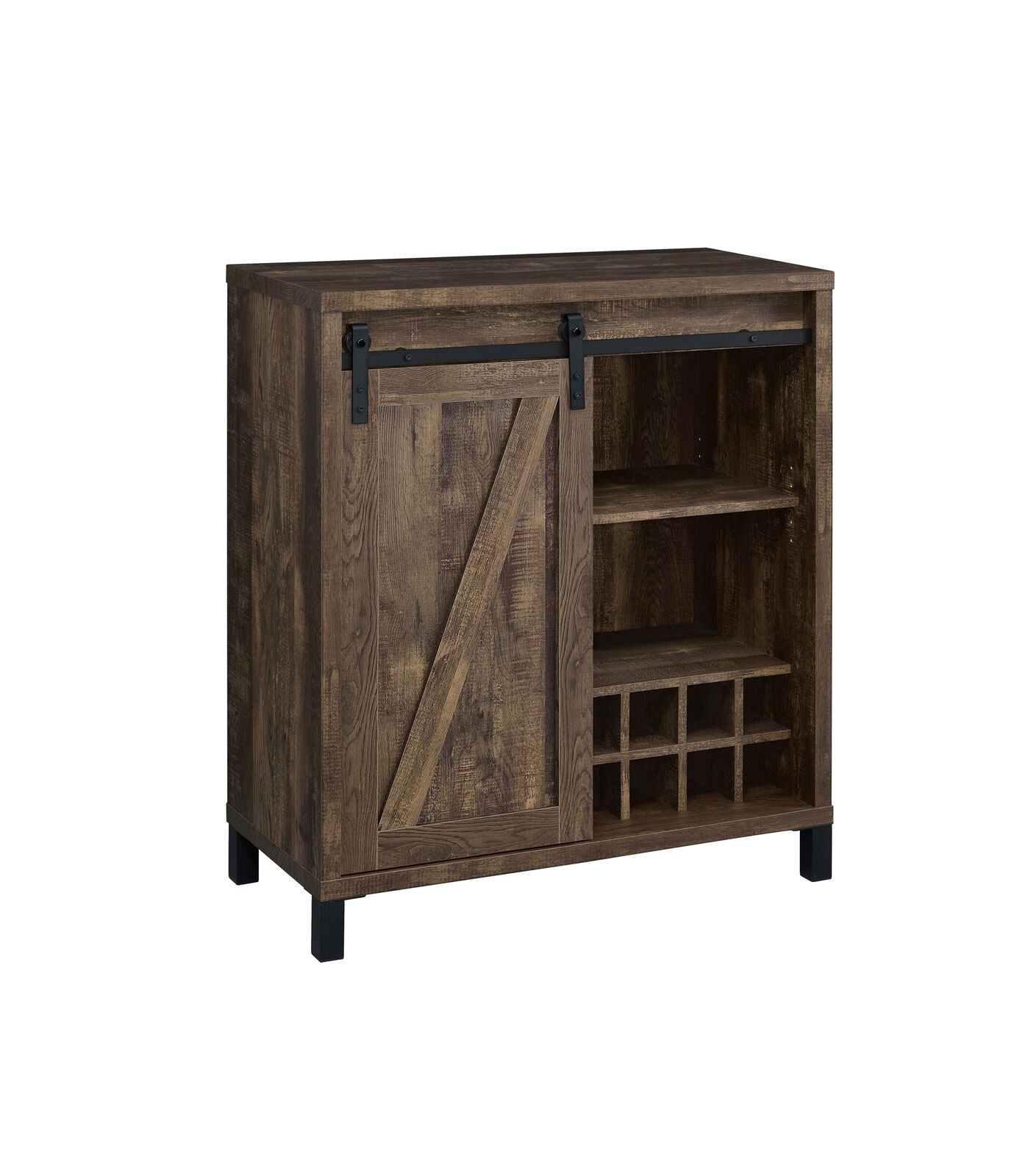 Coaster Country Rustic Farmhouse Sliding Barn Door Bar Cabinet Wine Storage Oak