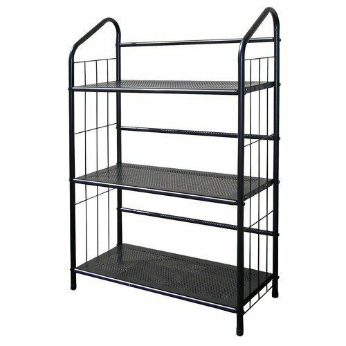 Metal Grid 3-Shelf Open Bookcase Shelf Black