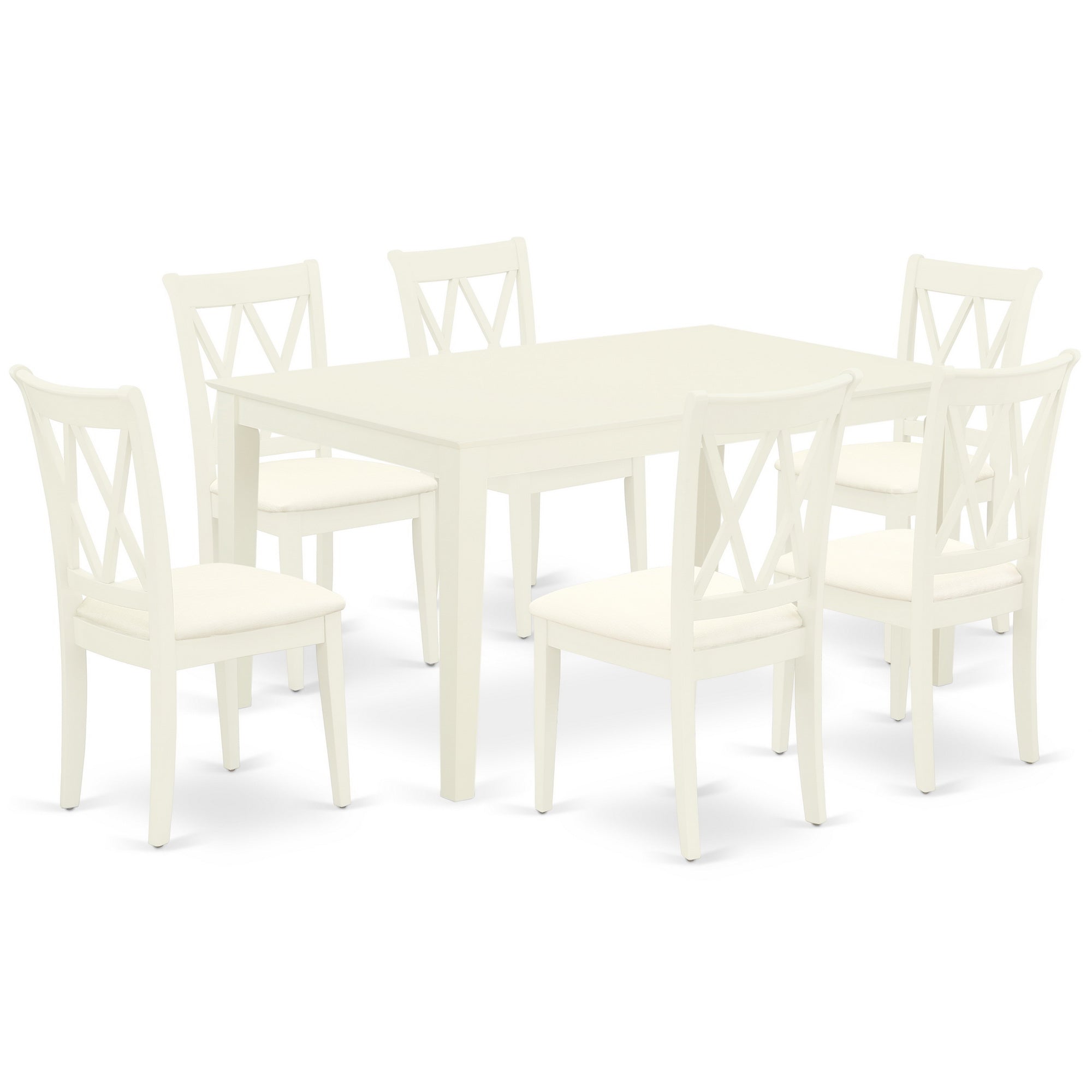 CACL7-LWH-C 7Pc Dinette Set Includes a Rectangular Kitchen Table and Six Double X Back Microfiber Seat Dining Chairs, Linen White Finish