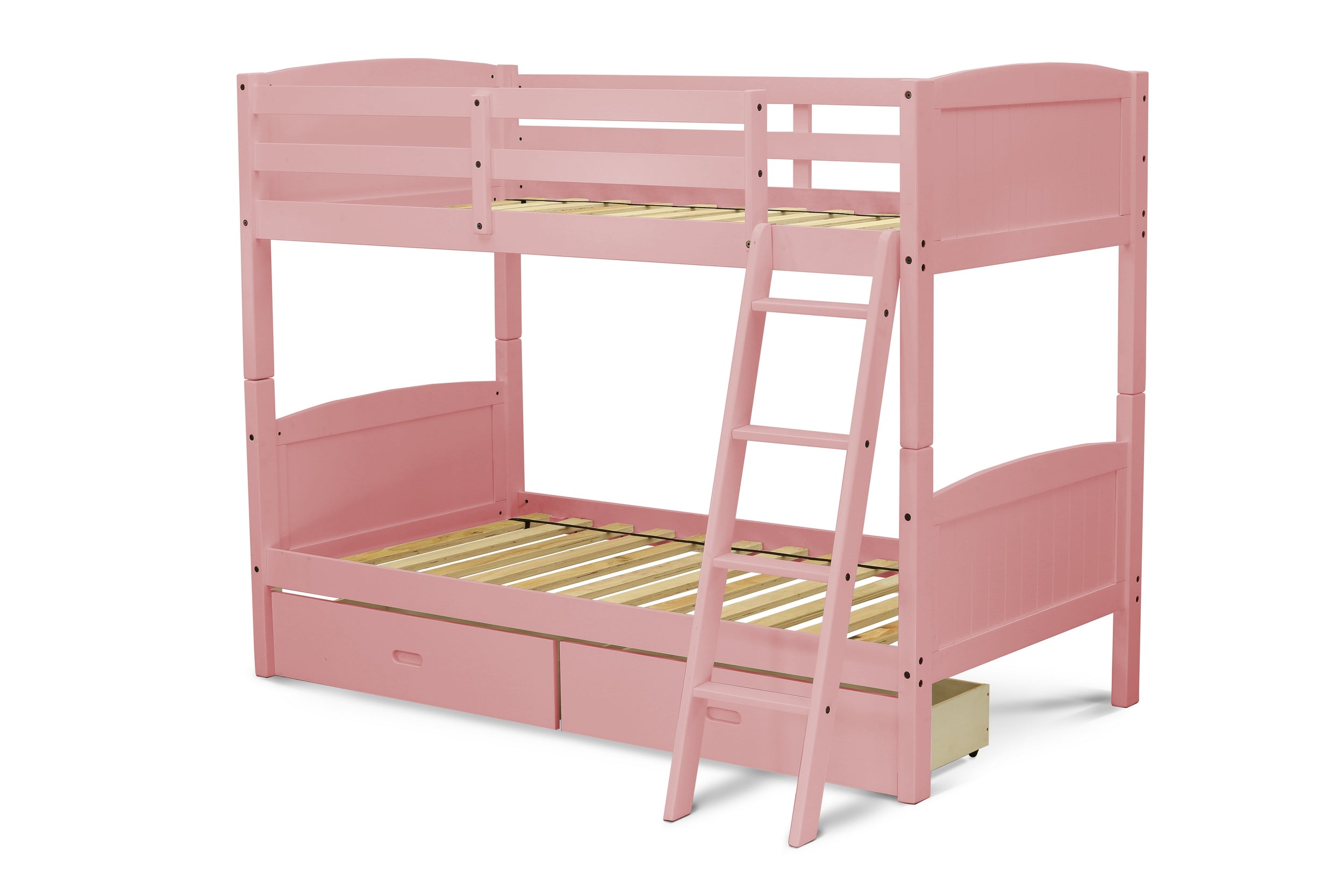 East West Furniture Albury Twin Bunk Bed in Pink Finish with Under Drawer