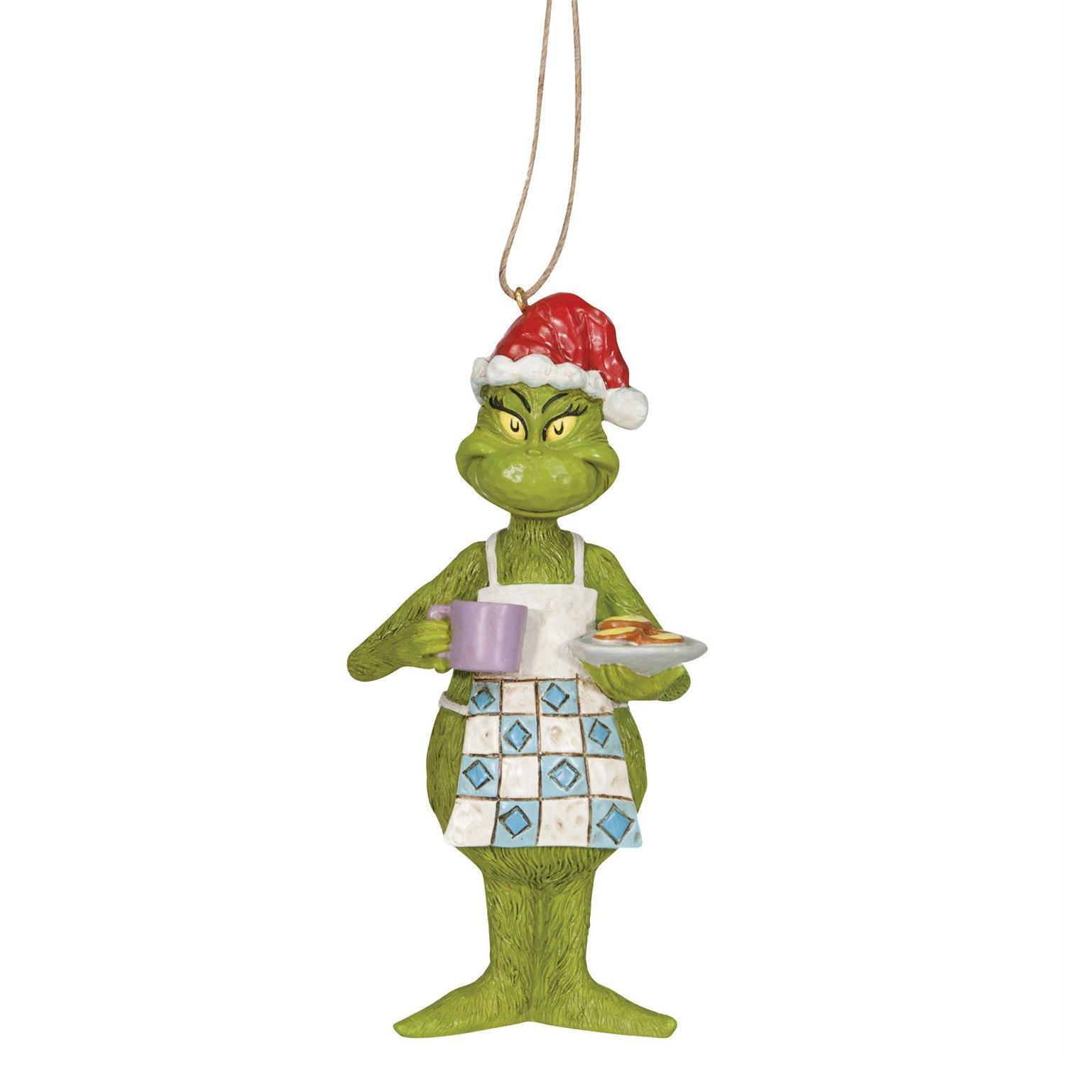 Jim Shore Christmas Grinch in Apron with Hot Cocoa and Cookies Ornament