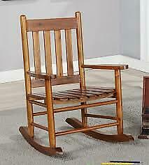 Traditional Country Porch Solid Wood Slat Back Youth Rocking Chair Golden Brown
