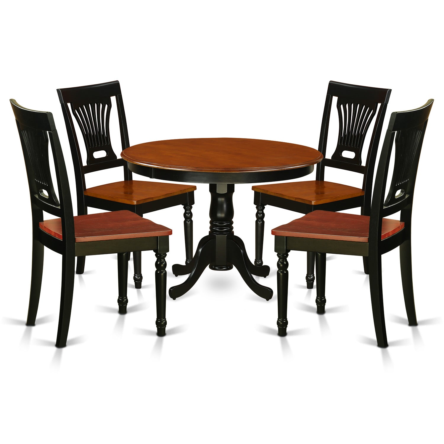 HLPL5-BCH-W 5 Pc set with a Round Small Table and 4 Wood Dinette Chairs in Black and Cherry .