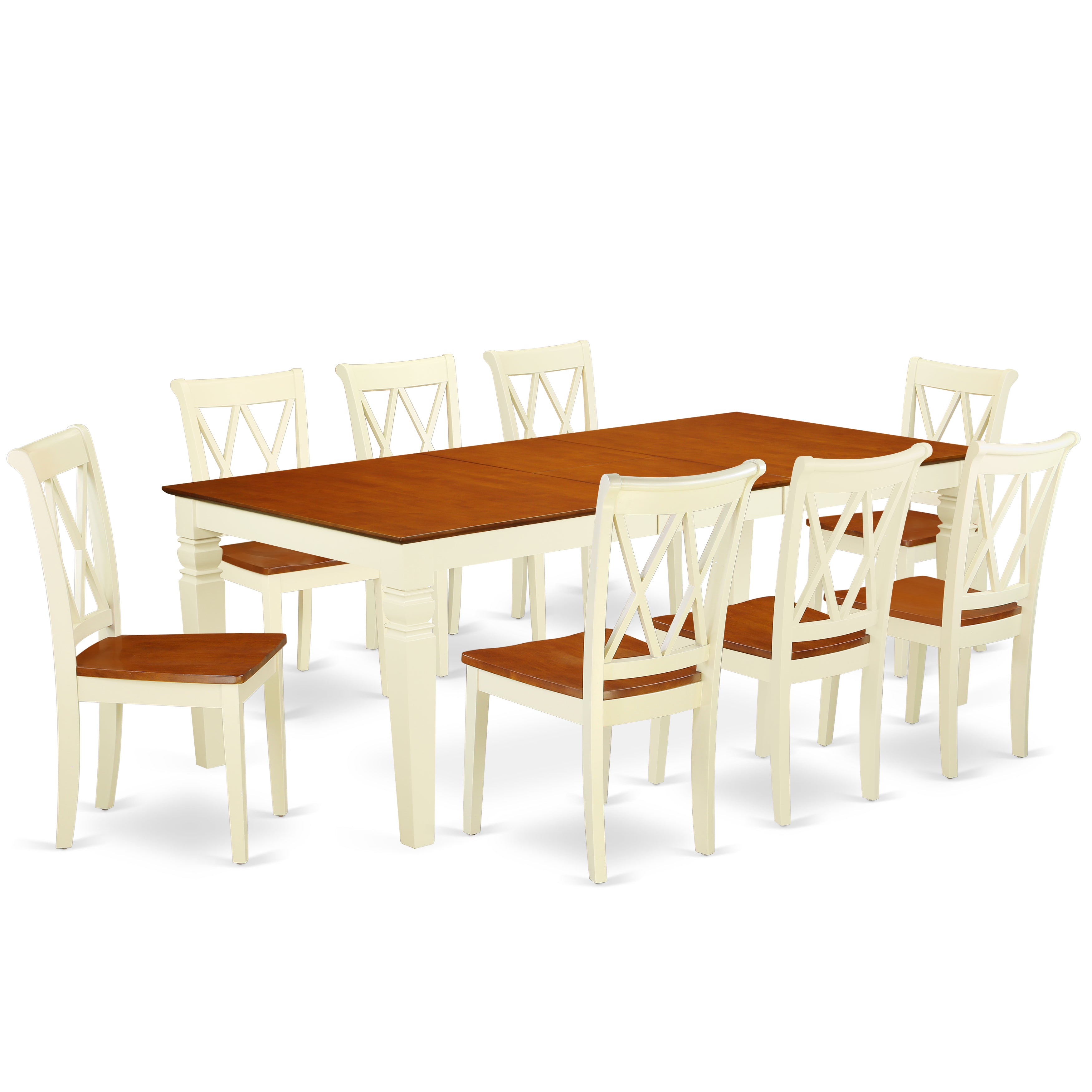 LGCL9-BMK-W 9PC Rectangular 66/84 inch Table with 18 In Leaf and 8 Double X back Chairs