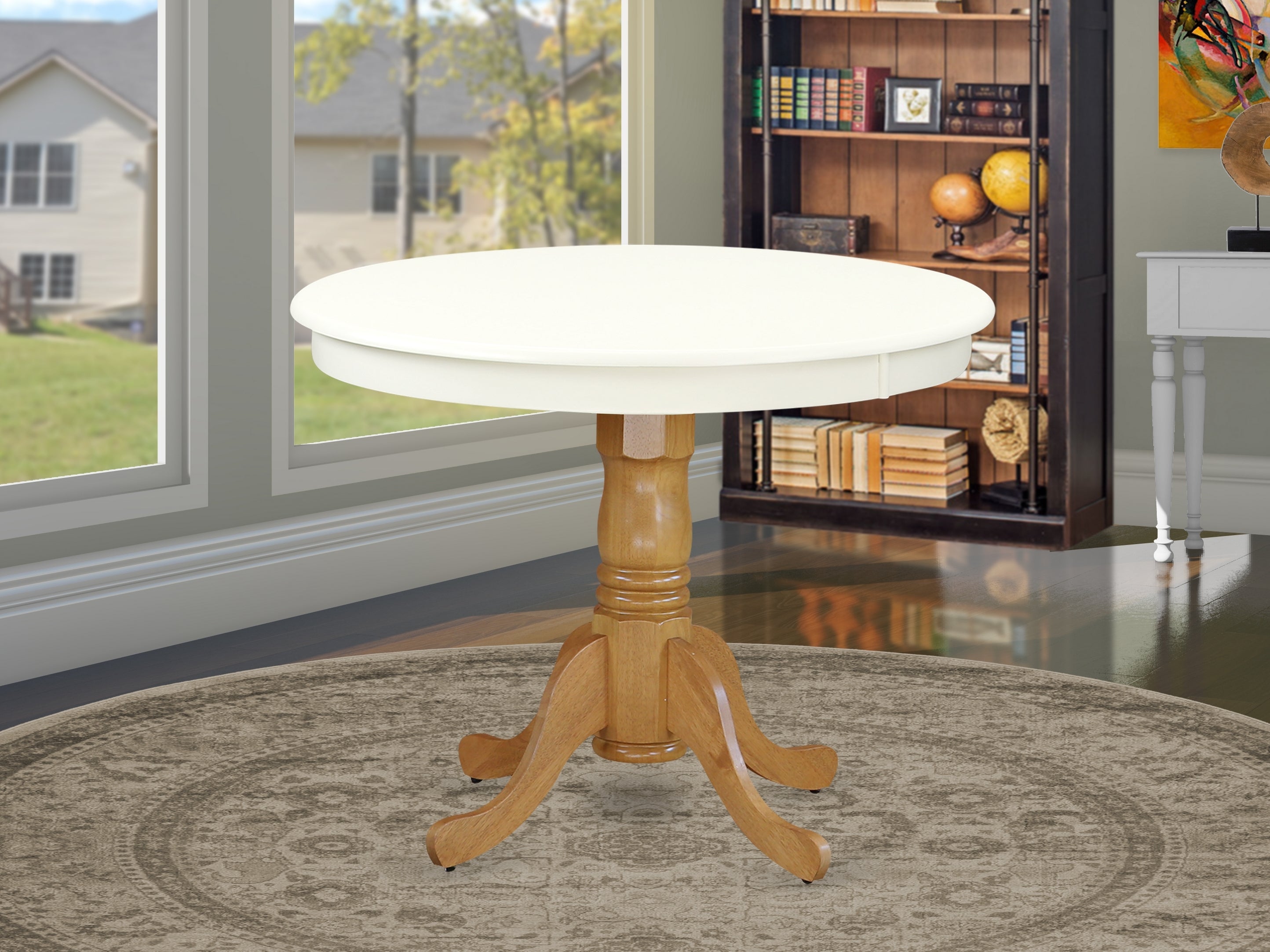 ANT-LOK-TP Antique Table 36" Round with Linen White and Oak Finish