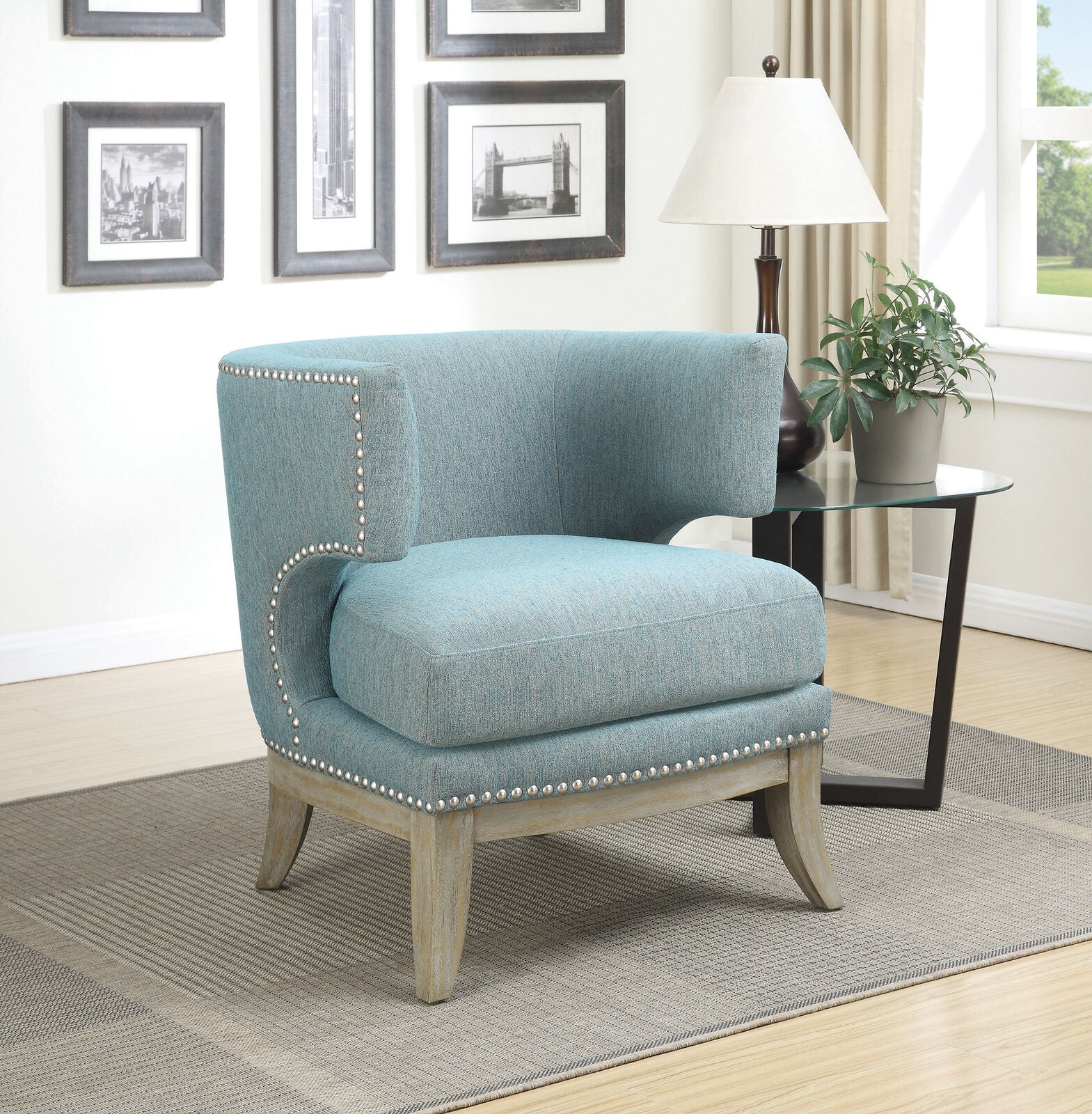 Contemporary Barrel Back Accent Chair Blue And Weathered Grey 902558