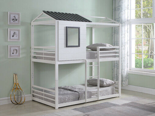 Belton House-Themed Twin Over Twin Bunk Bed White And Grey