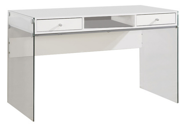 Dobrev 2-Drawer Writing Desk Glossy White And Clear