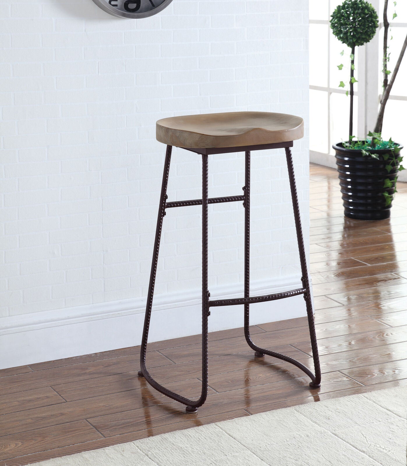 Rustic Backless Bar Height Game Room Stool Driftwood And Dark Bronze Metal