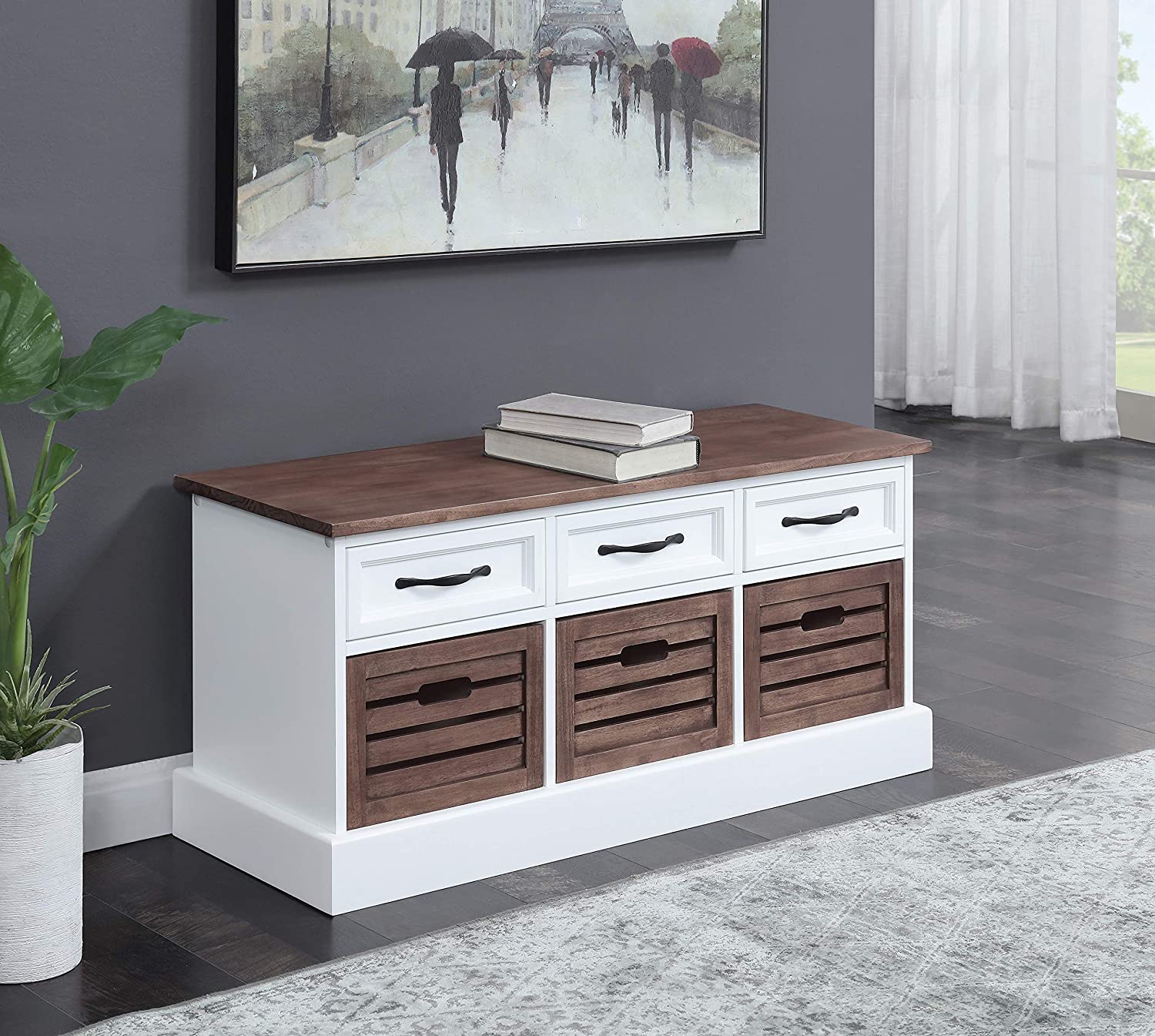 Alma 3-Drawer Storage Bench Weathered Brown And White