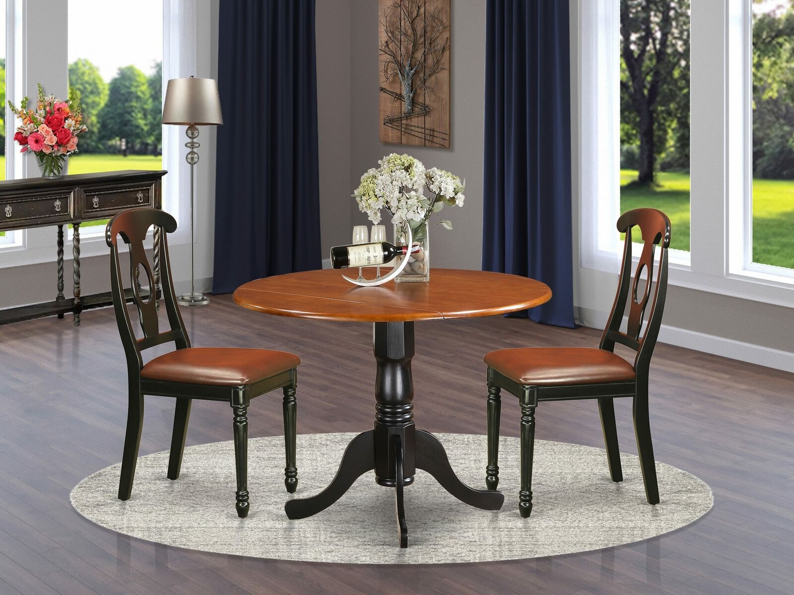 Dublin 3 Piece Drop Leaf Dining Table Set with Kenley Faux Leather Seat Chairs