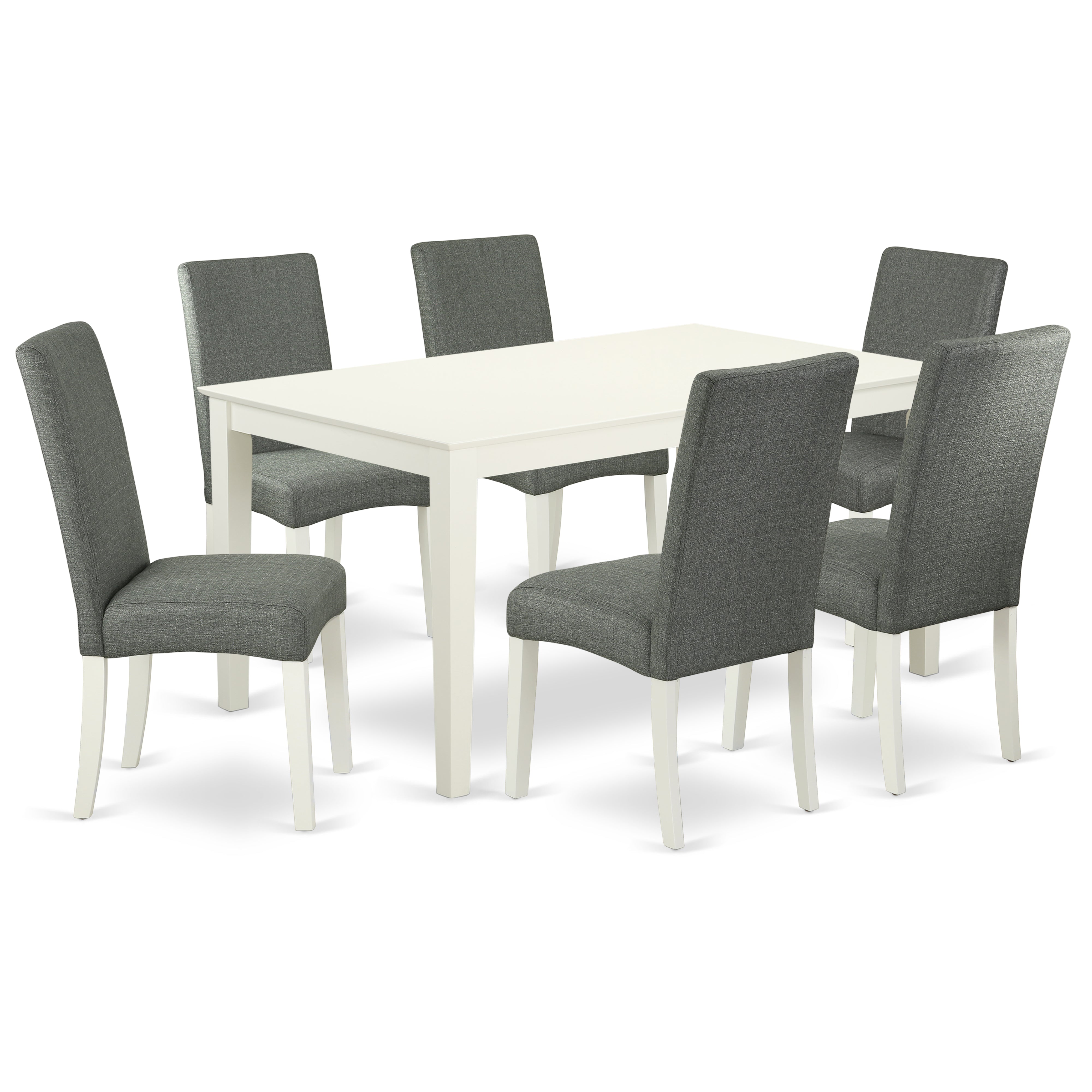 CADR7-LWH-07 7Pc Rectangle 60" Dining Table And 6 Parson Chair With Linen White Finish Leg And Linen Fabric- Gray Color