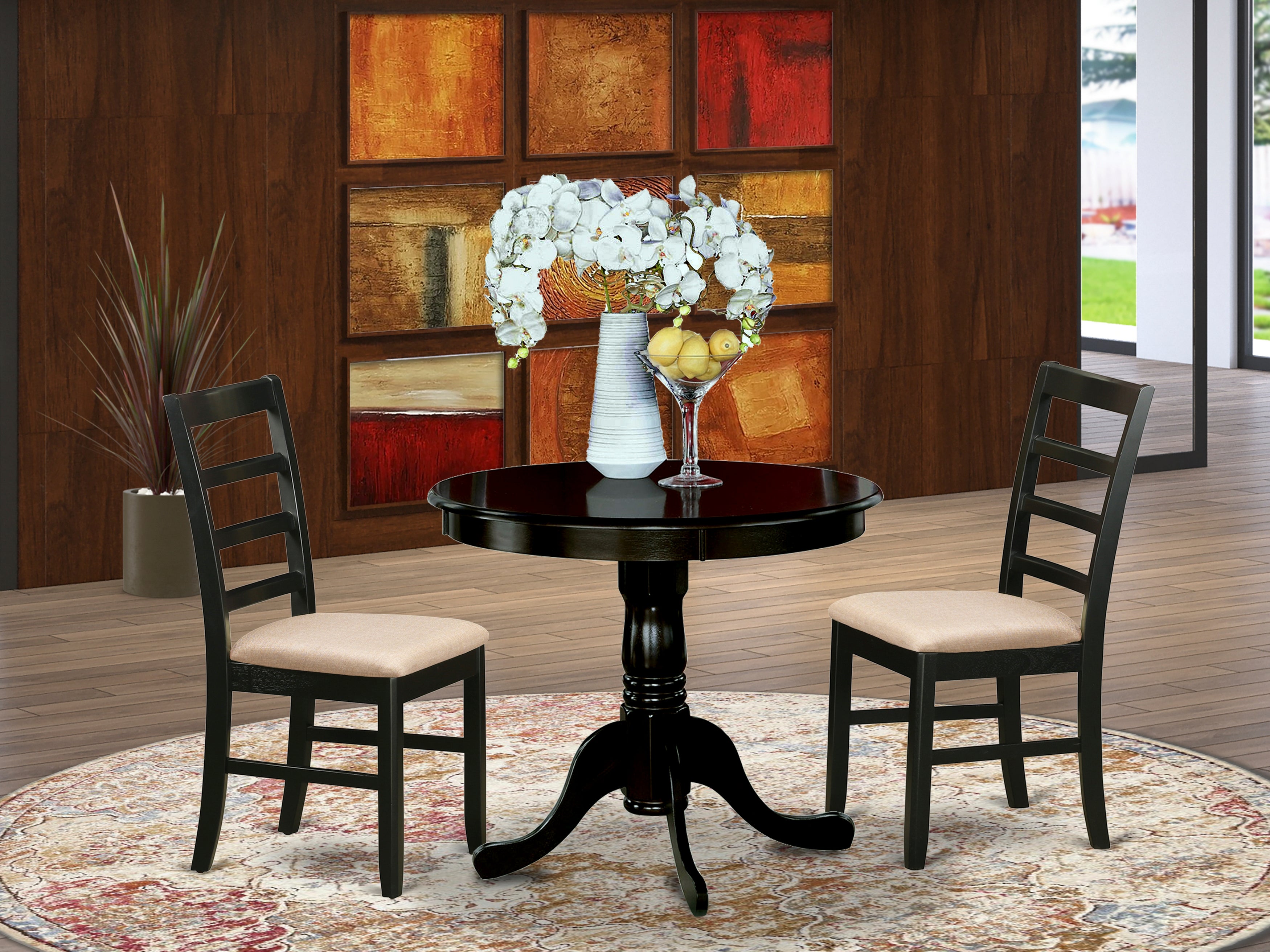 ANPF3-CAP-C 3 Pc small Kitchen Table and Chairs set-round Kitchen Table and 2 Kitchen Chairs