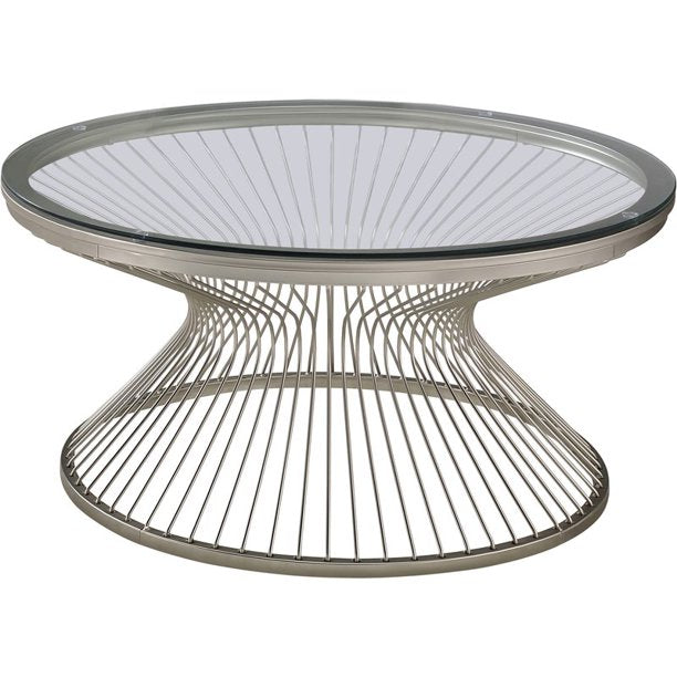 Coaster Modern Industrial style Round Glass Top Coffee Table in Satin Grey