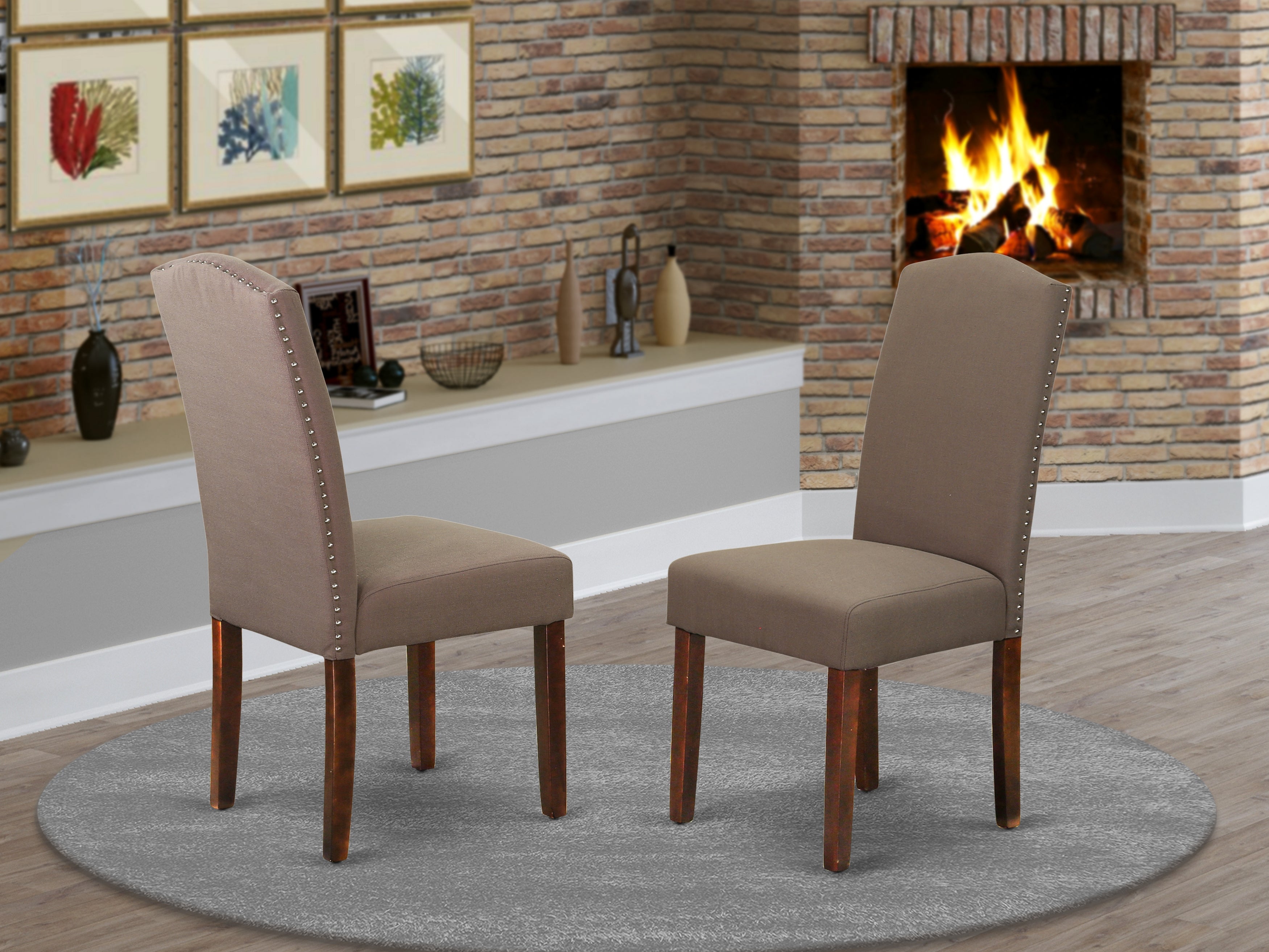 ENP3B18 Encinal parson Chair with Mahogany Finish Leg and Linen fabric-Coffee Color