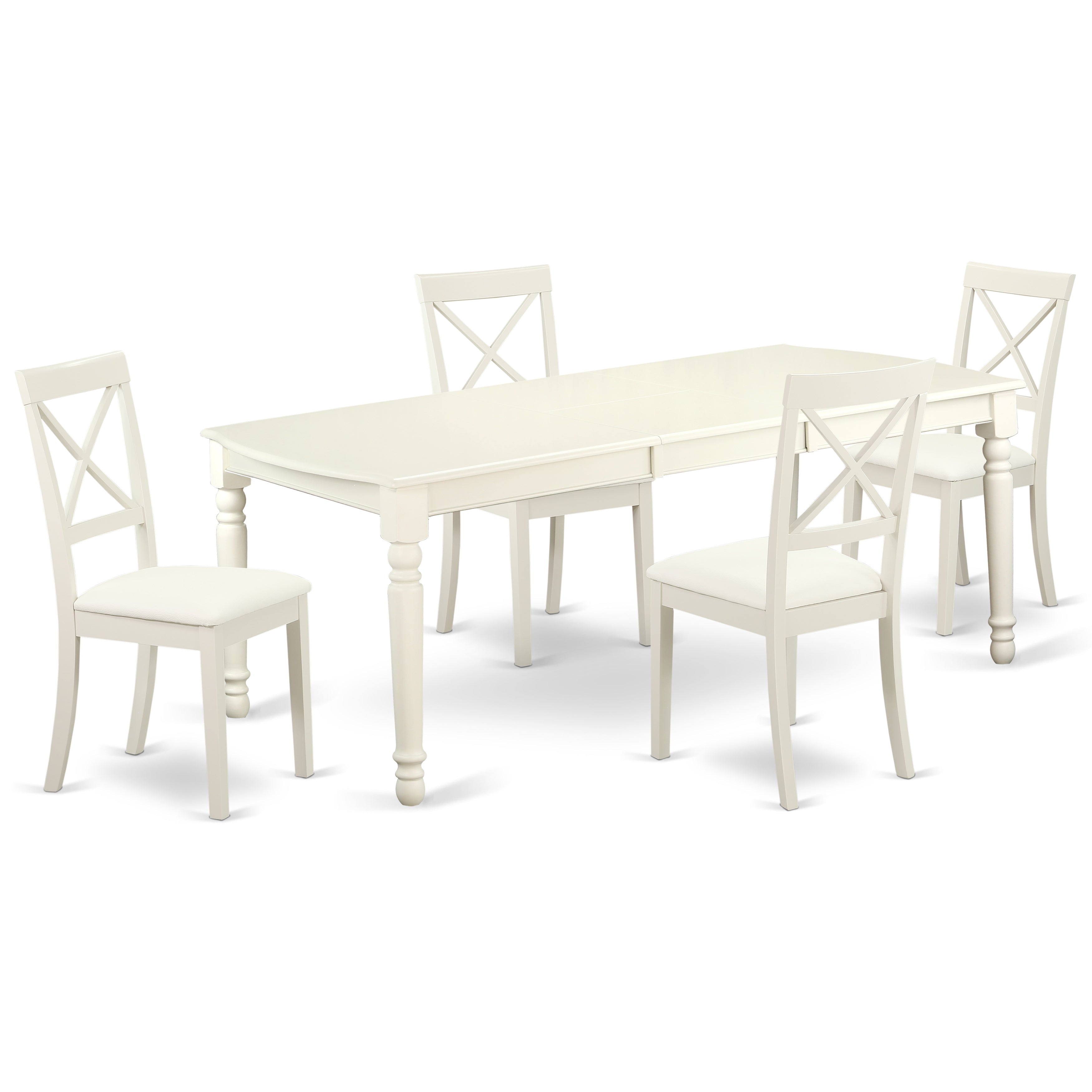 DOBO5-LWH-LC 5 PC Dining table set-Dining table and 4 faux leather seat kitchen chairs in linen white
