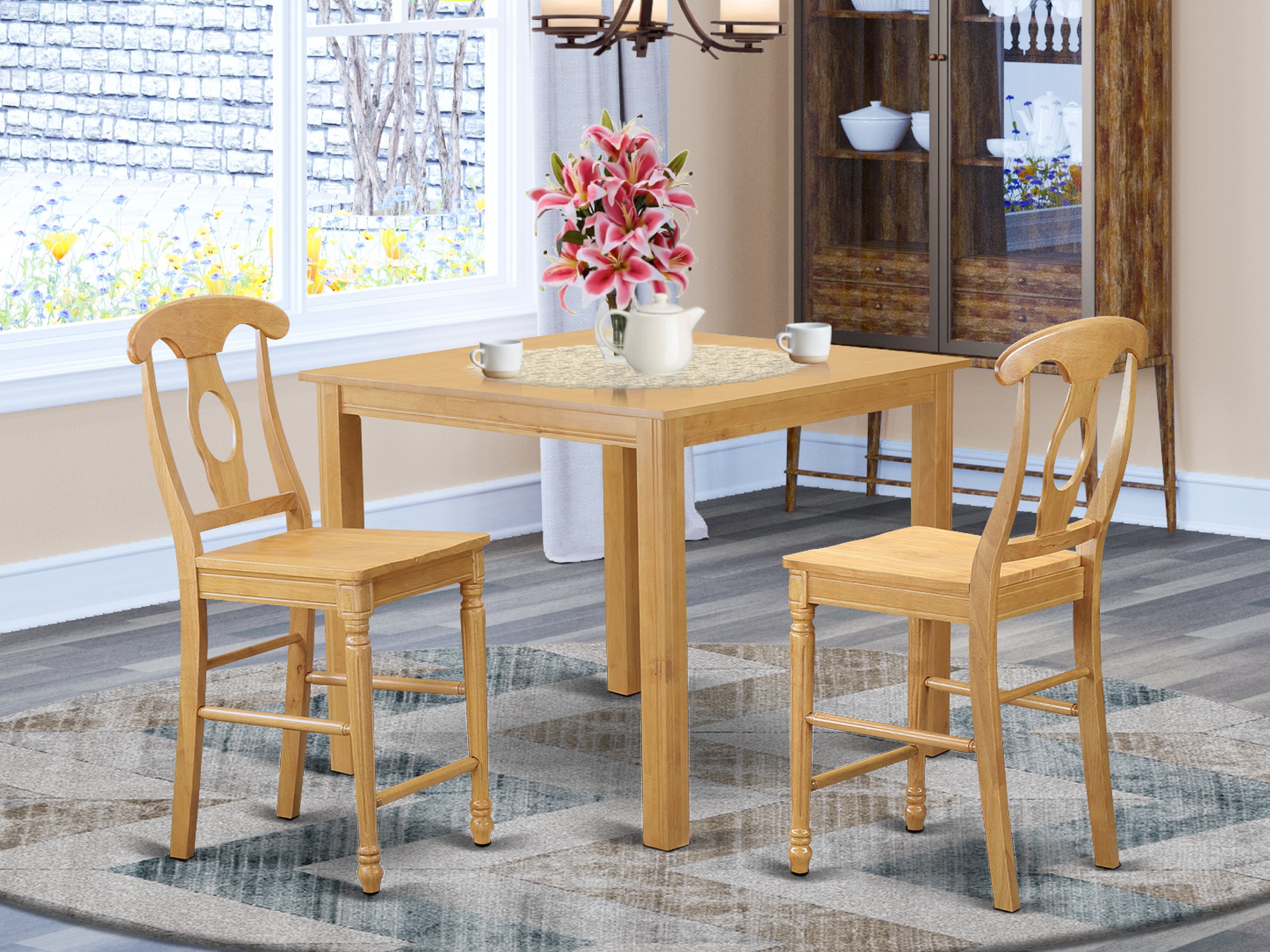 CFKE3-OAK-W 3 PC pub Table set-pub Table and 2 Dining Chairs.