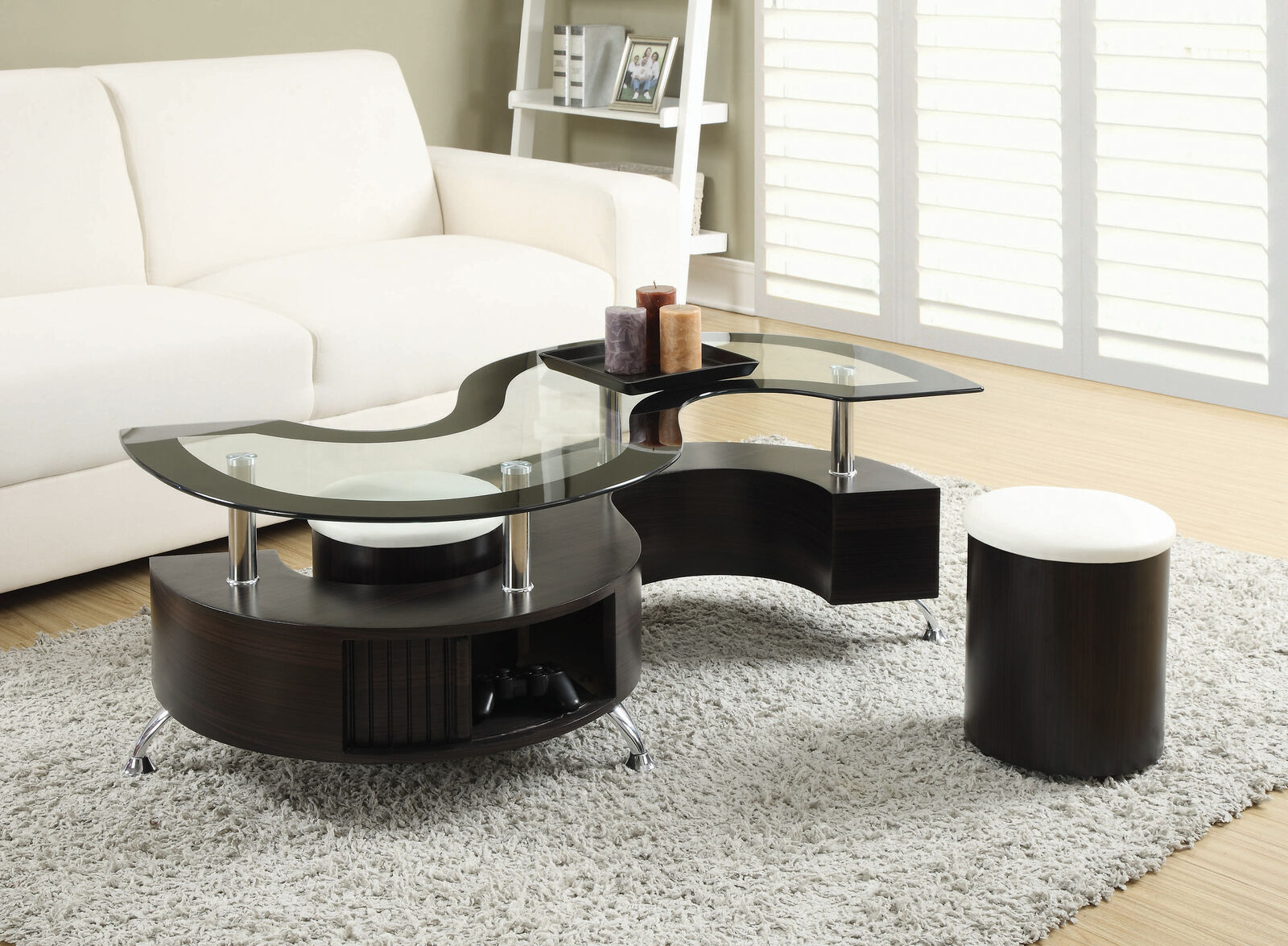 3-Piece Contemporary Delange Coffee Table And Stools Set Cappuccino