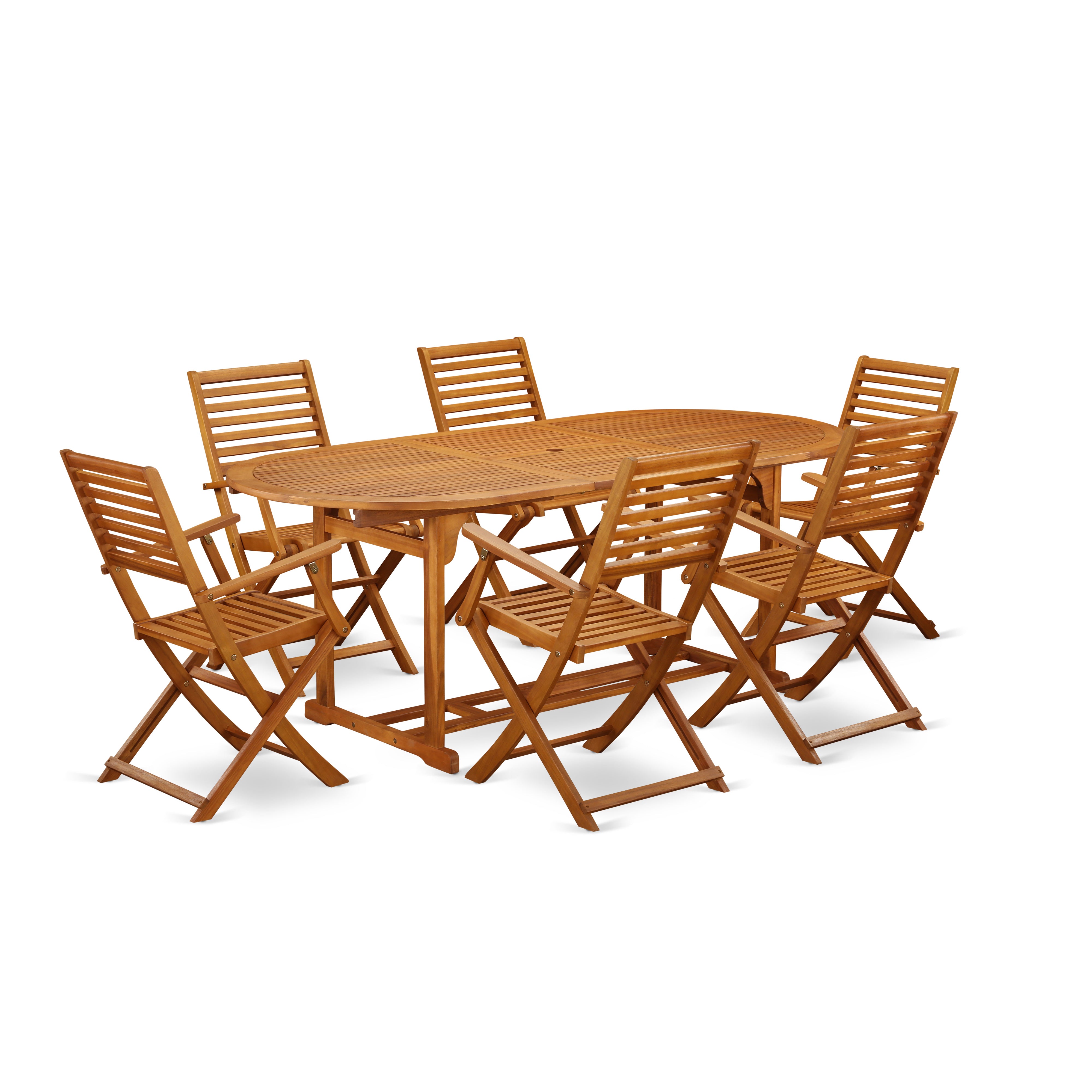 BSBS7CANA This 7 Piece Acacia Hardwood Outdoor-Furniture patio Dining Sets offers an Outdoor-Furniture table and Six chairs