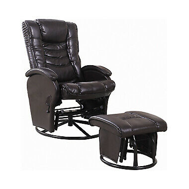 Coaster Leatherette Push-Back Swivel Glider Recliner With Ottoman Brown