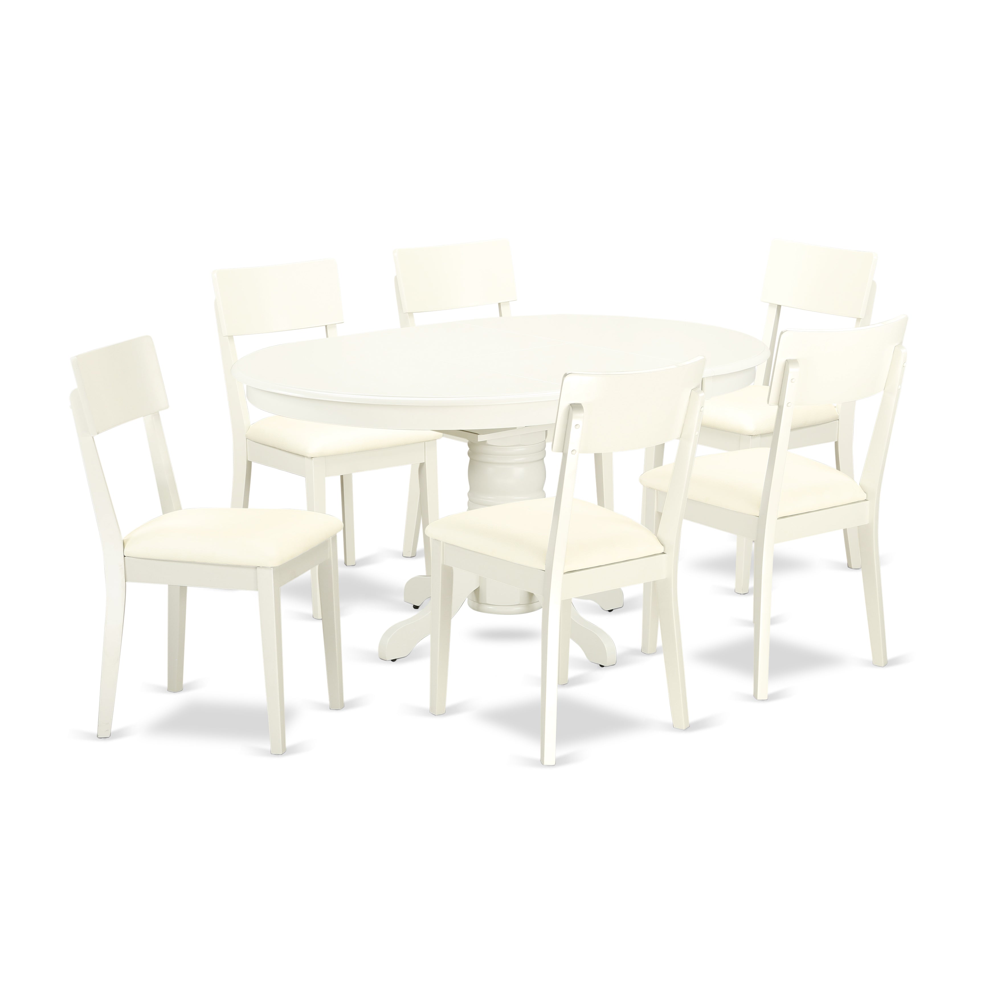 AVAD7-LWH-LC 7 Pc Dining set with a Kitchen Table and 6 Faux Leather Seat Kitchen Chairs in Linen White