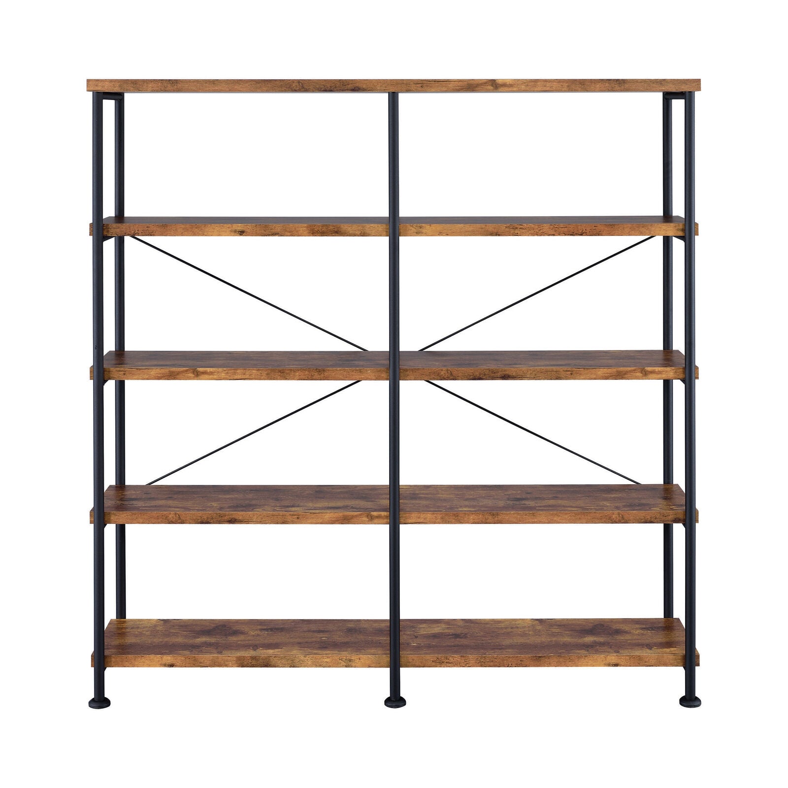 Analiese Wood And Metal Industrial 4-Shelf Open Bookcase Antique Nutmeg