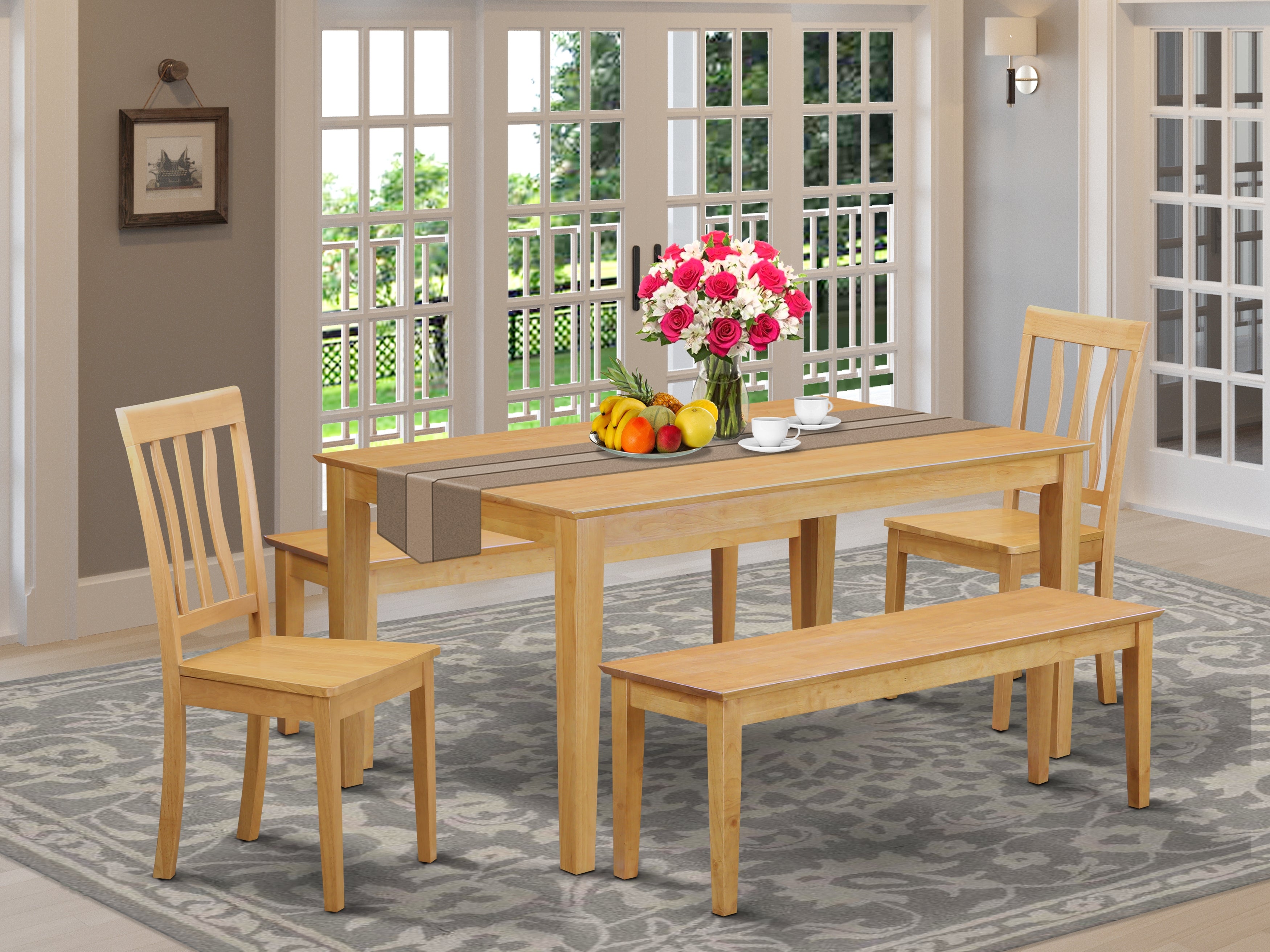 CAAN5C-OAK-W 5 Pc Dining room set - Kitchen Table and 2 Kitchen Chairs with 2 benches