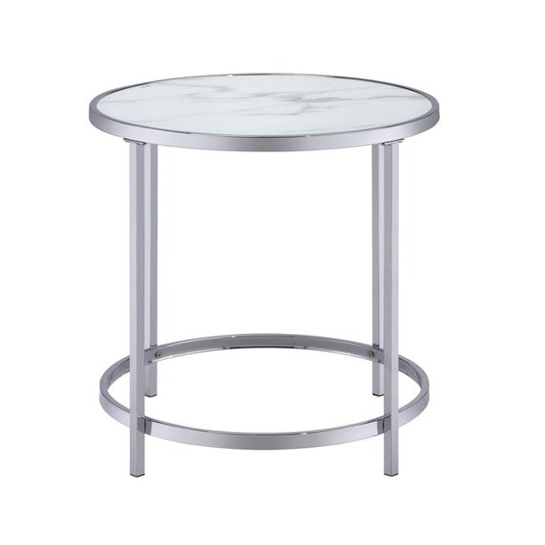Steve Silver Rayne Faux Marble Glass Top Round End Table
