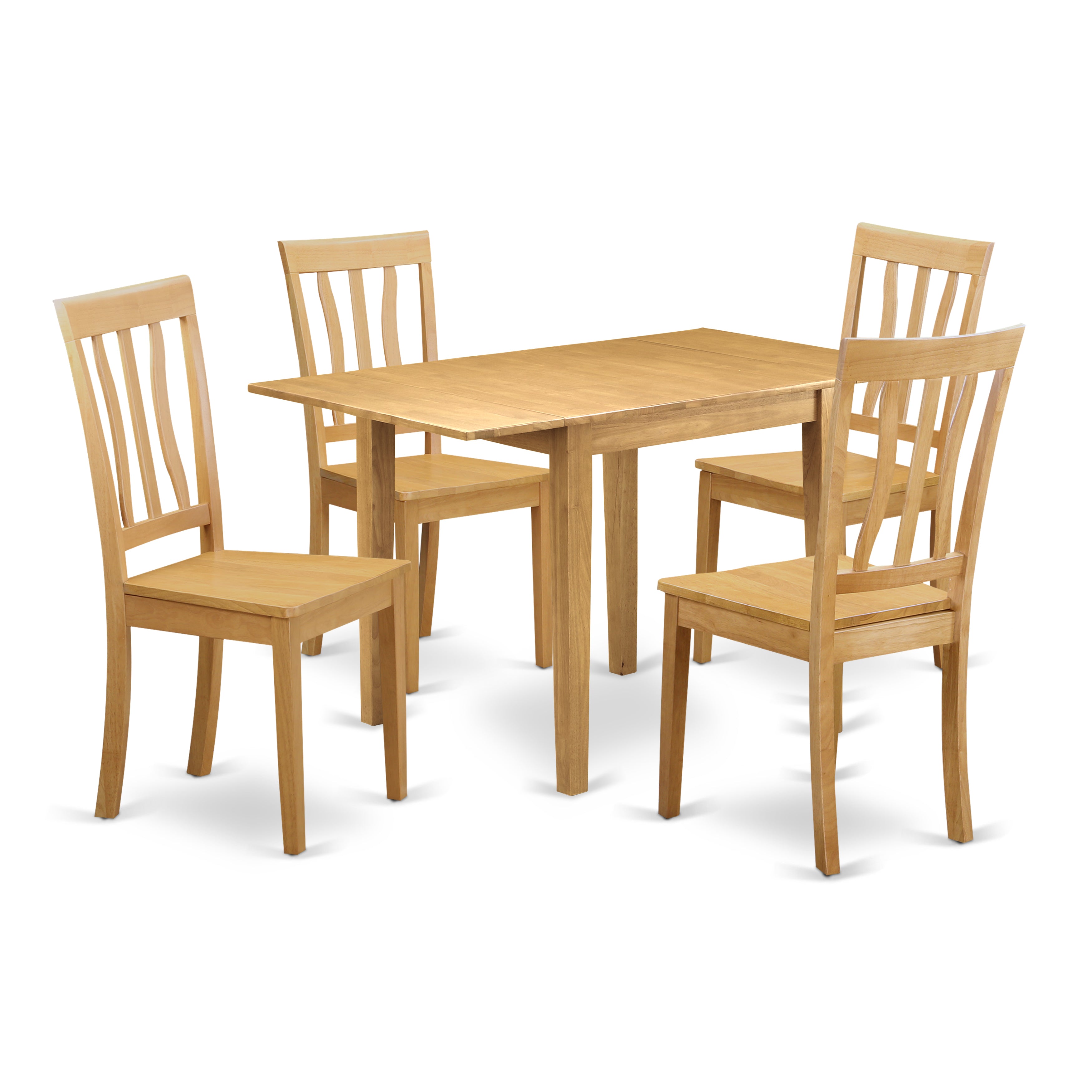 East West Furniture NDAN5-OAK-W Wooden Dining Table Set 5 Pc- 4 Wonderful Chairs for Dining Room and an elegant Dining Room Table - Oak Finish Wooden Chair Seat and Table Top - Oak Finish Solid wood structure.