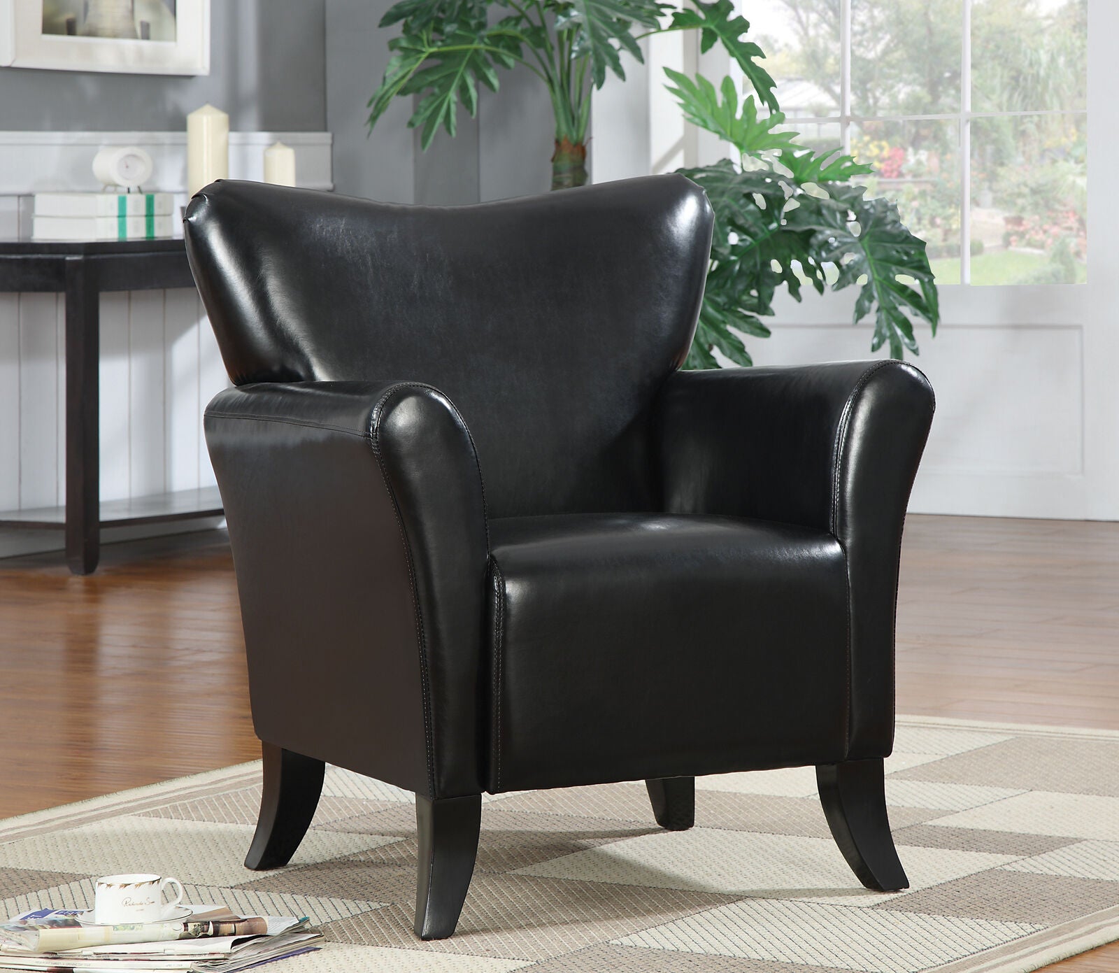 Upholstered Leatherette Flared Arm Accent Chair Black