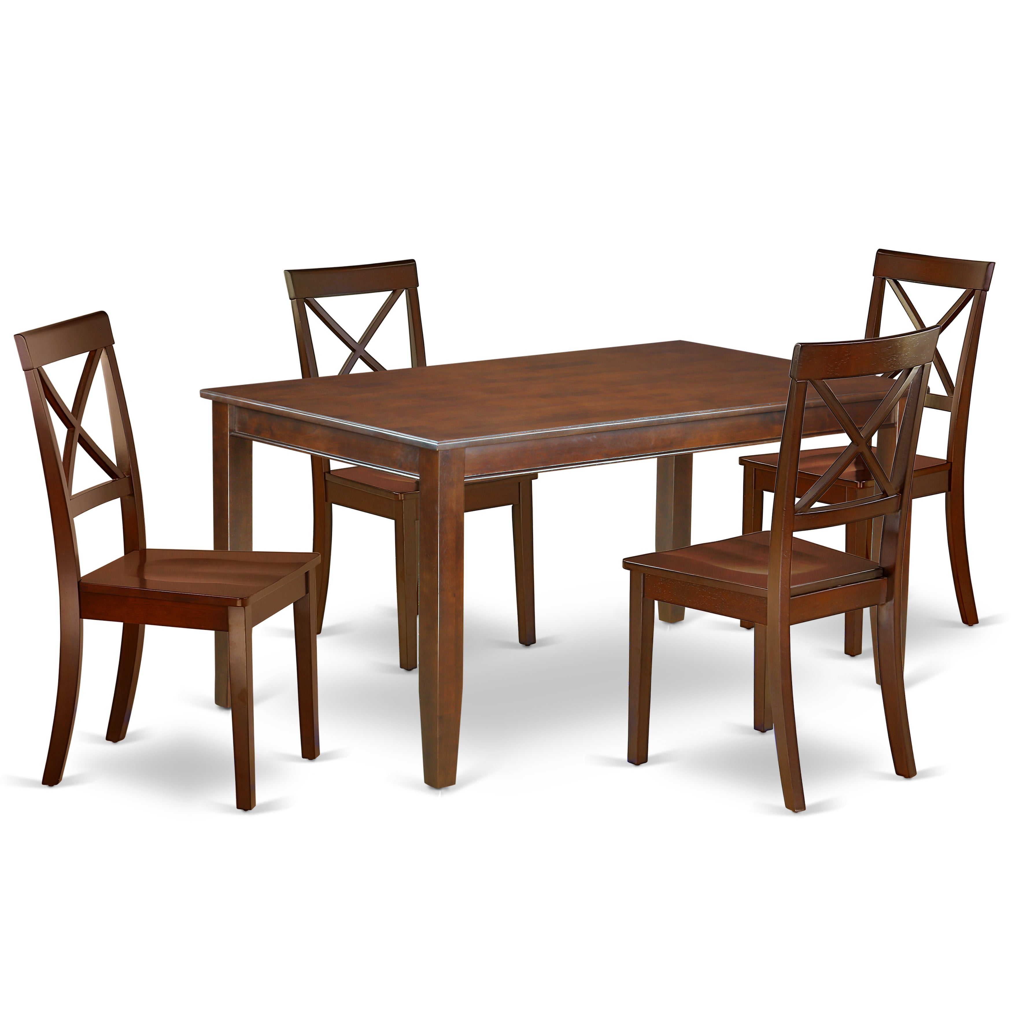 DUBO5-MAH-W 5Pc Rectangular 60 Inch Dinner Table And 4 Wood Seat Dining Chairs