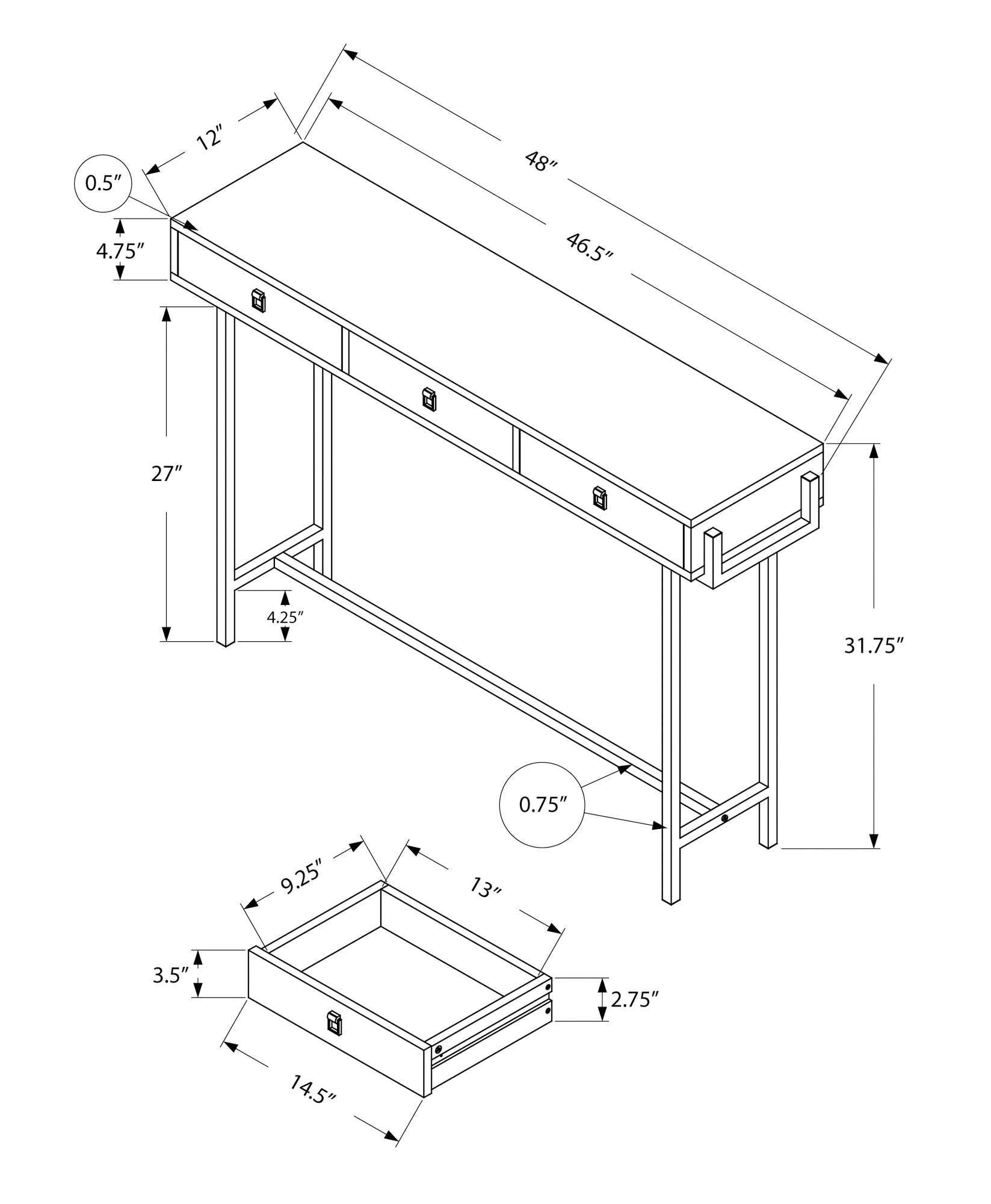 Modern Narrow Accent Sofa Console Table in Glossy White