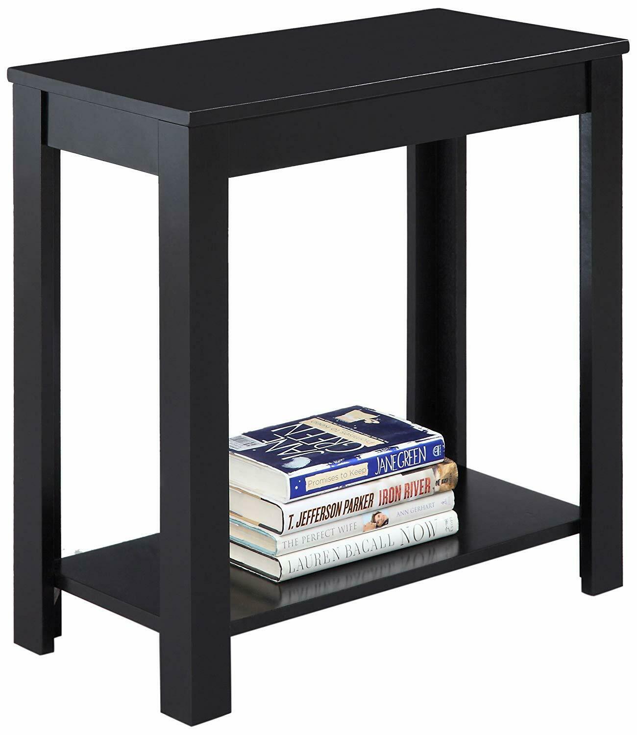 Modern Pierce Chairside Accent table With Shelf Charcoal Espresso And Black